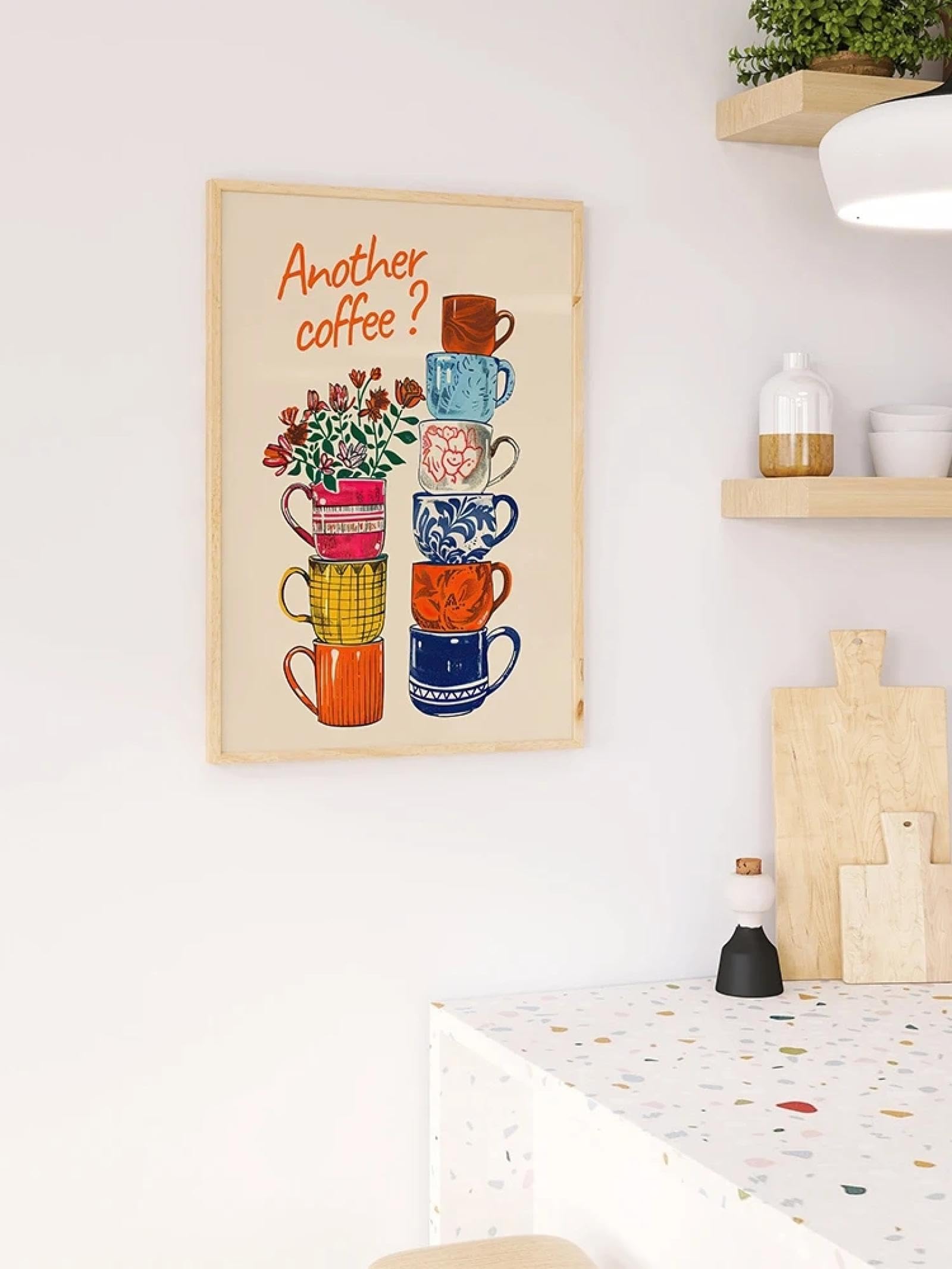 ZHAOLIN Śmieszne kubki do kawy kwiatowe artystyczne wydruki ścienne plakat kolejna kawa nowoczesny modny obraz na płótnie do jadalni dekoracja kuchni 20 x 30 cm wewnętrzna ramka