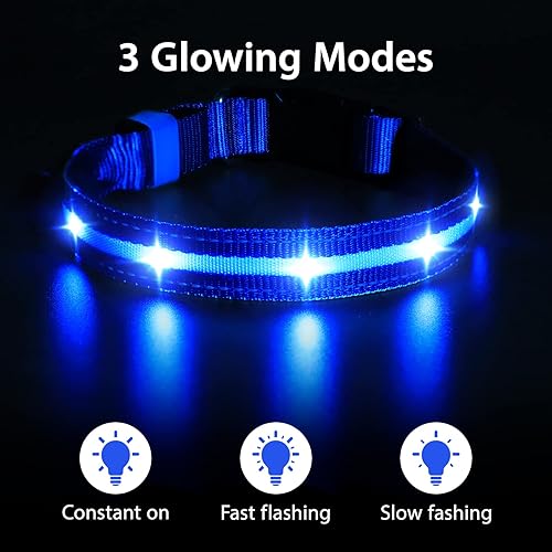 Miniatura 2 de MASBRILL Collar para perro con luces LED, recargable, resistente al agua, intermitente, brillante, para caminar nocturno, color azul, talla M (19.69