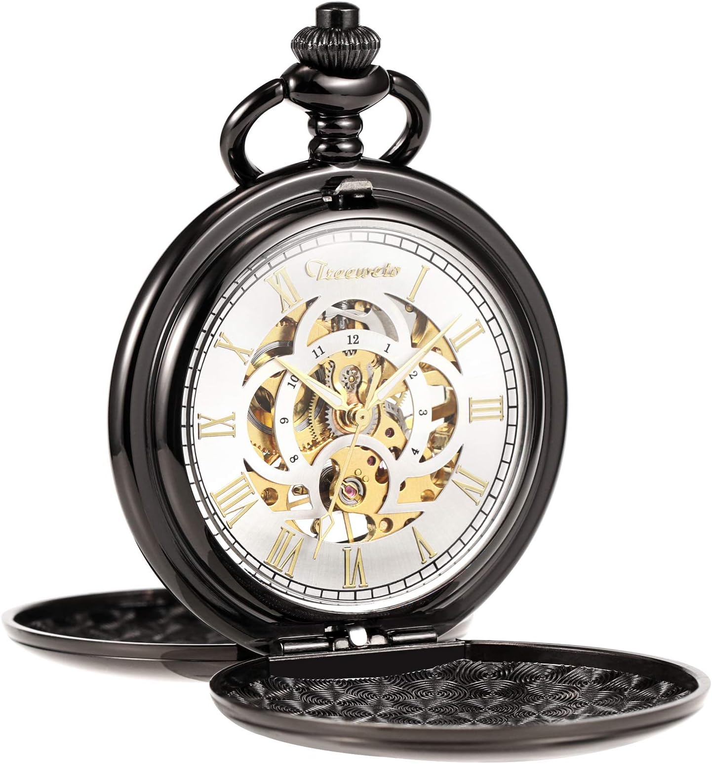 Men's Mechanical Pocket Watch Vintage Steampunk Smooth Double Case Roman Numerals Fob Watches for Men Women with Chain Box