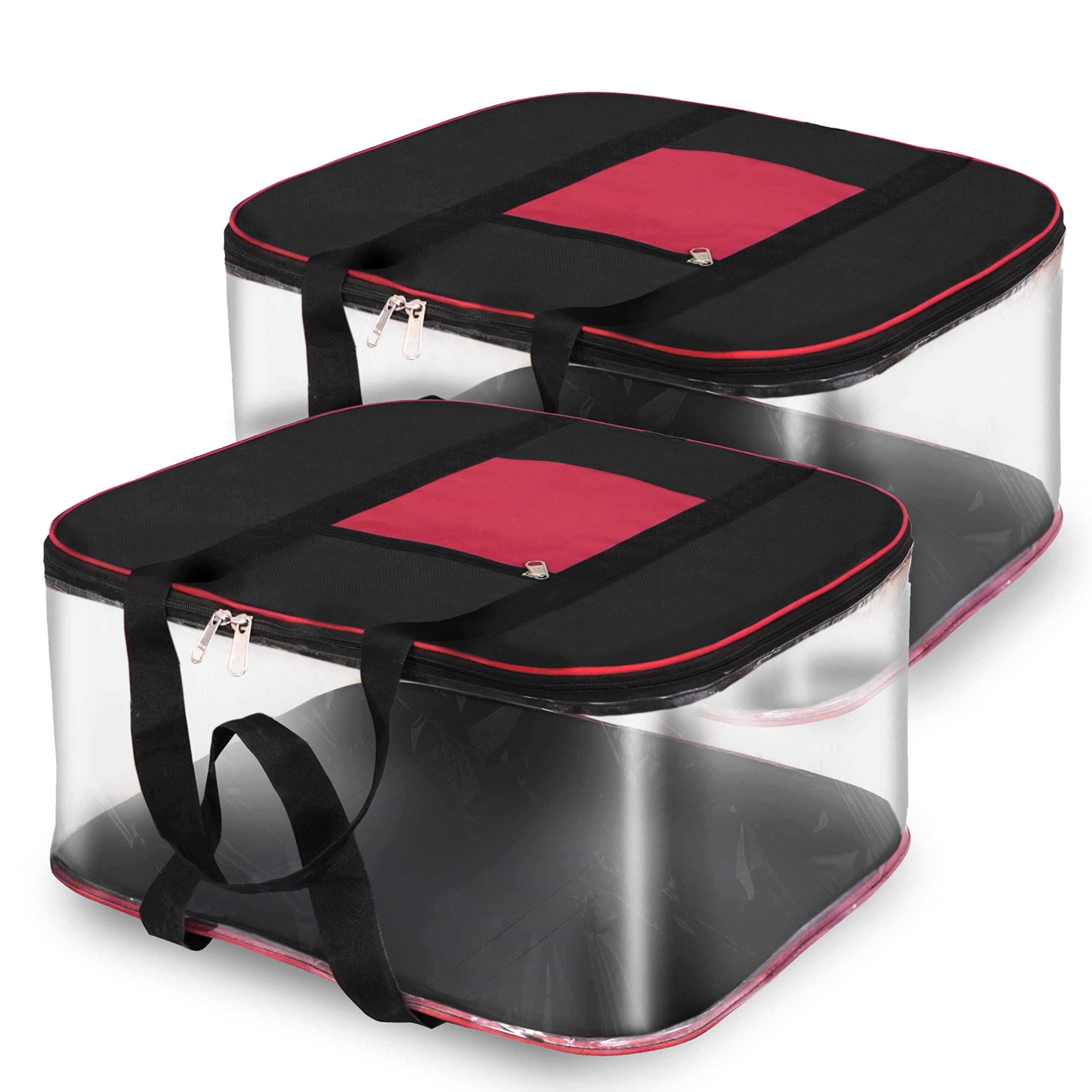 NISUN 2 Pack Moisture Proof Big Nylon Transparent Underbed Storage Bag/Stationery Paper/Blankets/Clothes Storage Bag (BlackRed, 57x47x26 cm), Rectangular