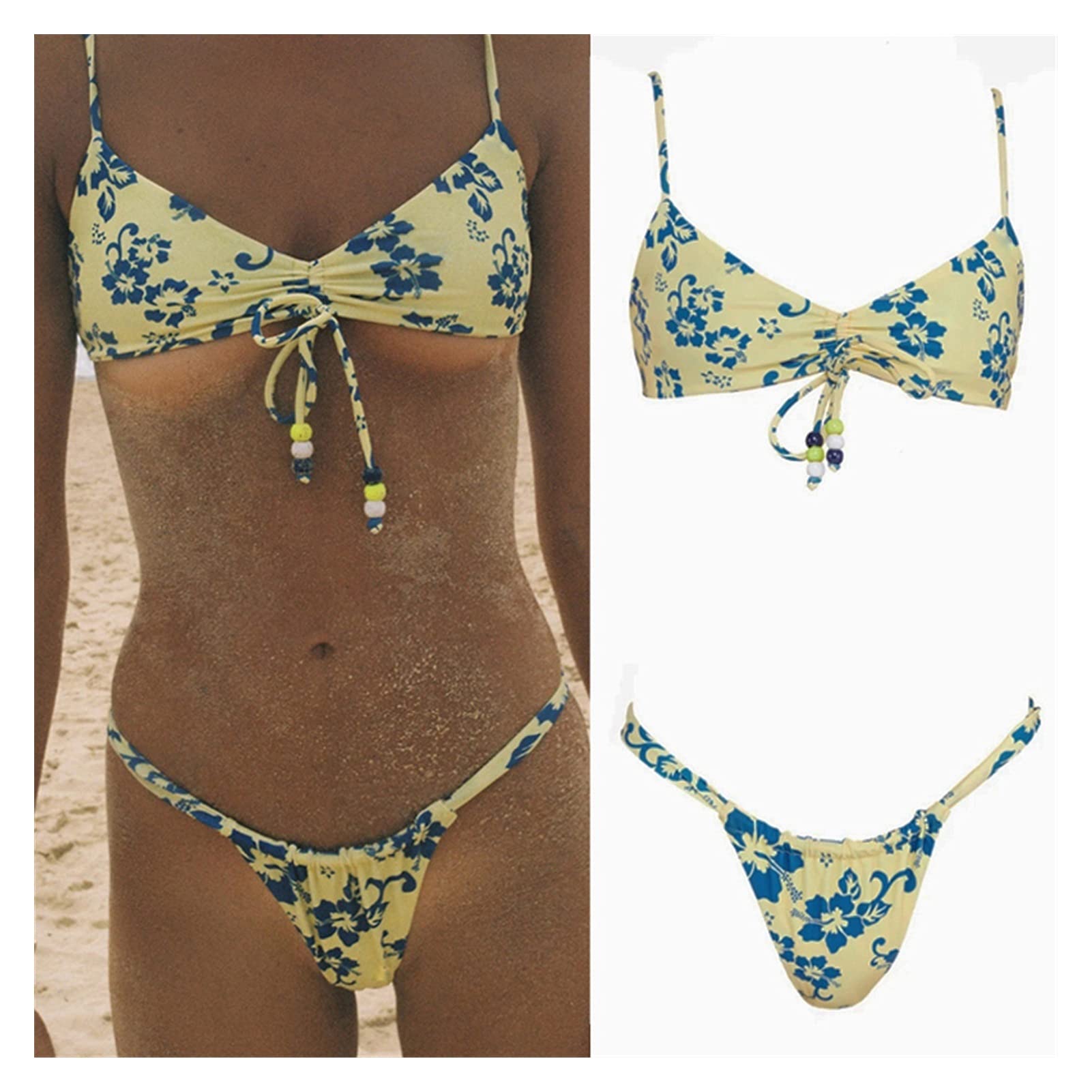Dwuczęściowy strój kąpielowy Seksowne bikini Kwiatowy nadruk Stroje kąpielowe String Bikini Set Push Up Strój kąpielowy Bikini Kobiety Plaża Strój kąpielowy Kobiety Bikini Set (BS)