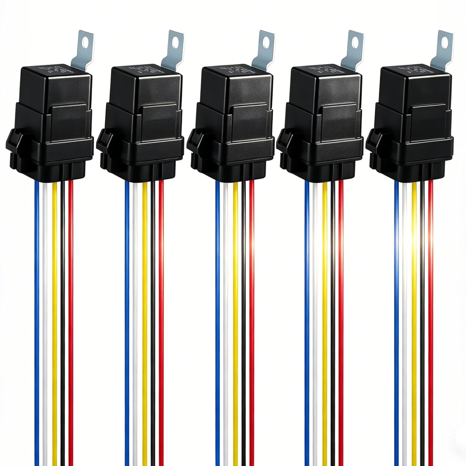 5PCS 12V 5 Pin SPDT Automotive Relays and Harness- Heavy Duty 12 AWG Tinned Copper Wires, 40/30 AMP 12V DC Waterproof Relay with Harness