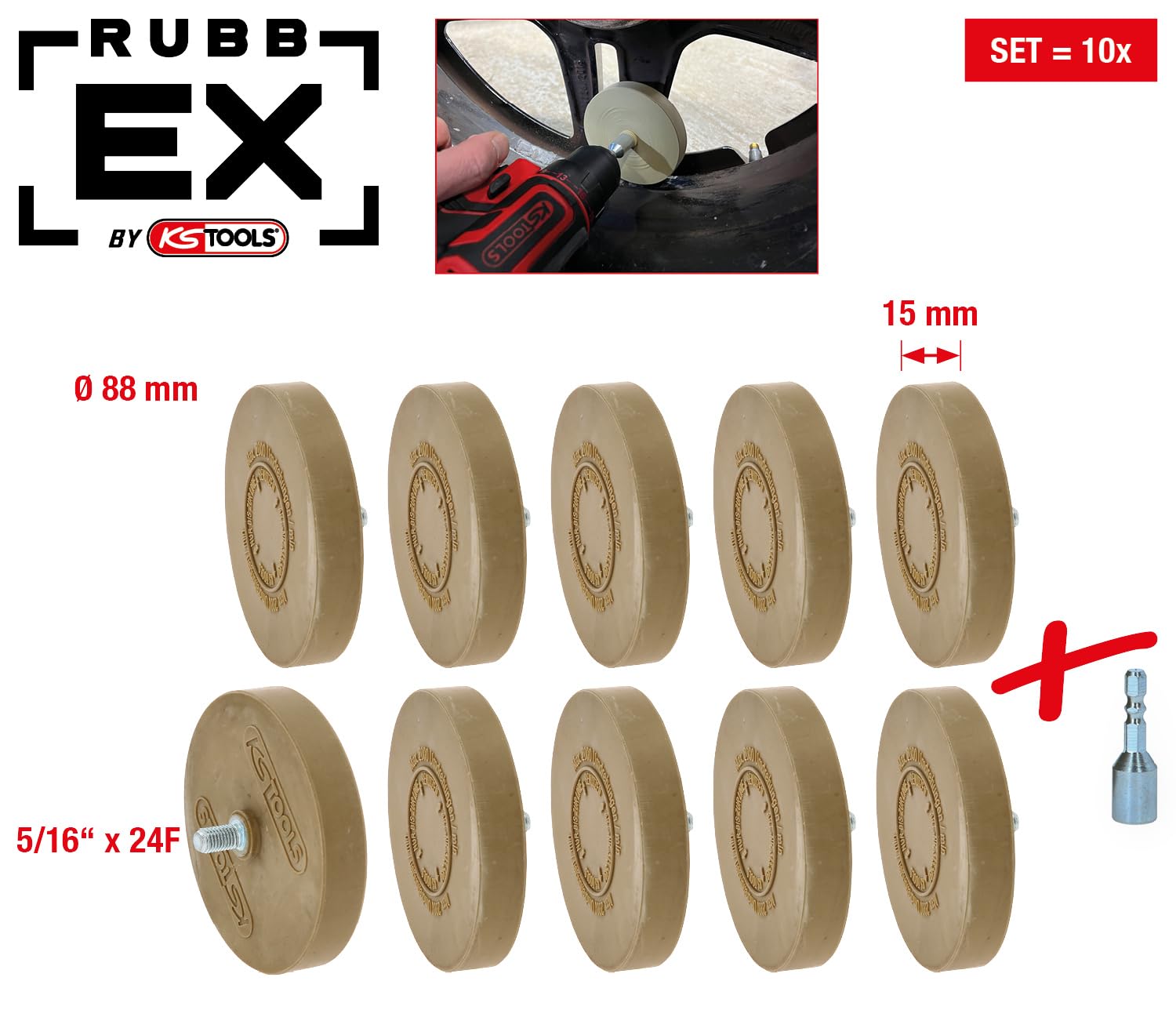 KS Tools 515.5496 Gummi-Radierteller für matte Lacke, 88 mm, 10er Pack