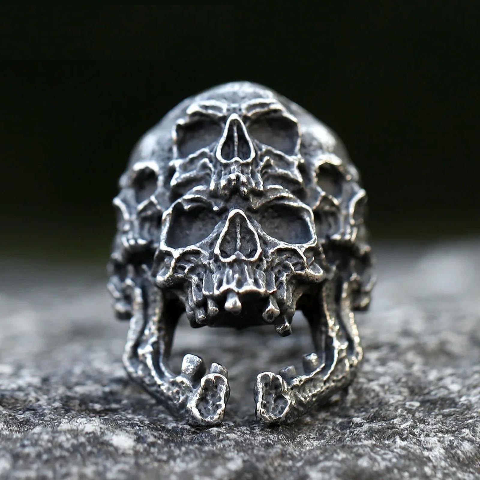 New Men's Rings Double Skull Horn Ring For Men Heavy Punk Goth Demon Jewelry Gifts Vintage