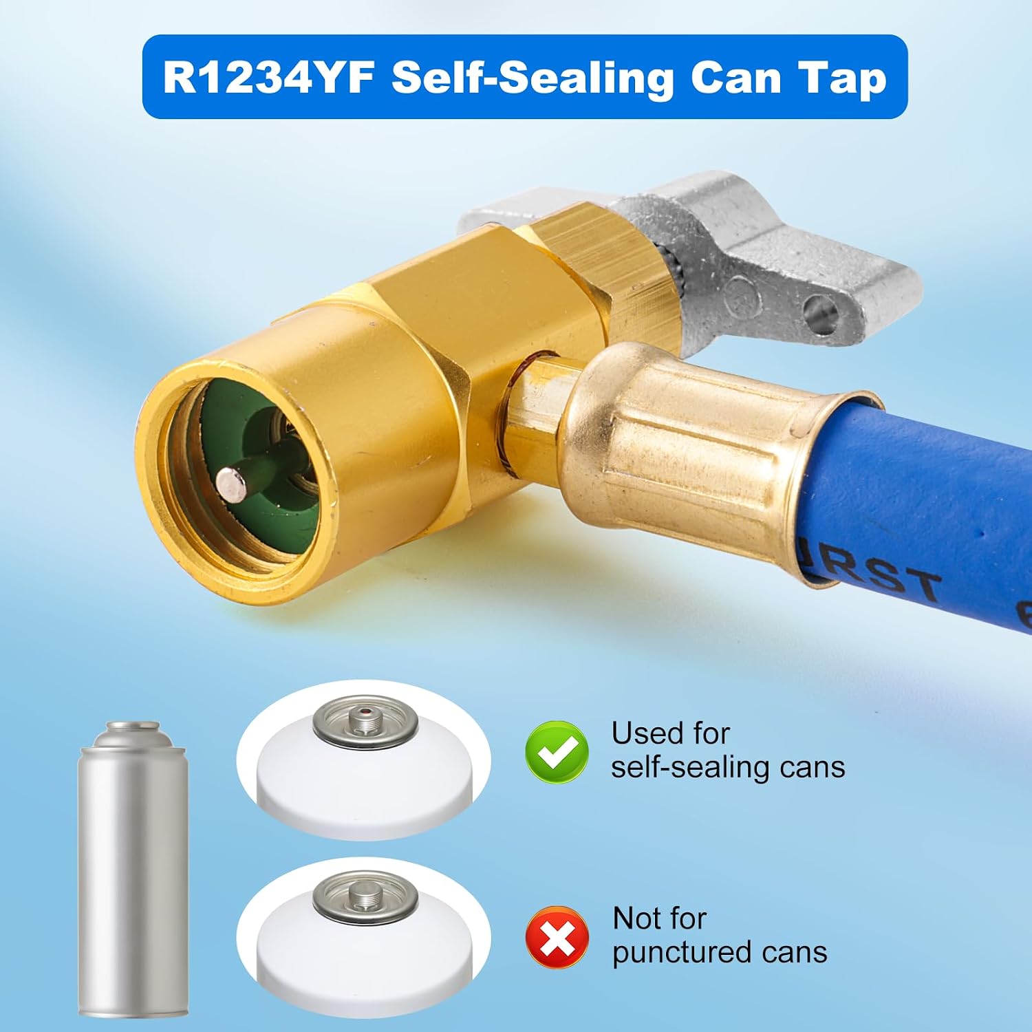 R1234YF AC Refrigerant Charge Hose with 1/2 LH Self-Sealing Can Tap, 19"