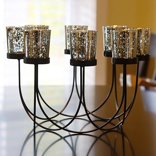 Miniatura 3 de Seraphic Decoración de mesa redonda de hierro, decoración de centro de mesa, portavelas para bodas, patio al aire libre, cocina, comedor y mesas de