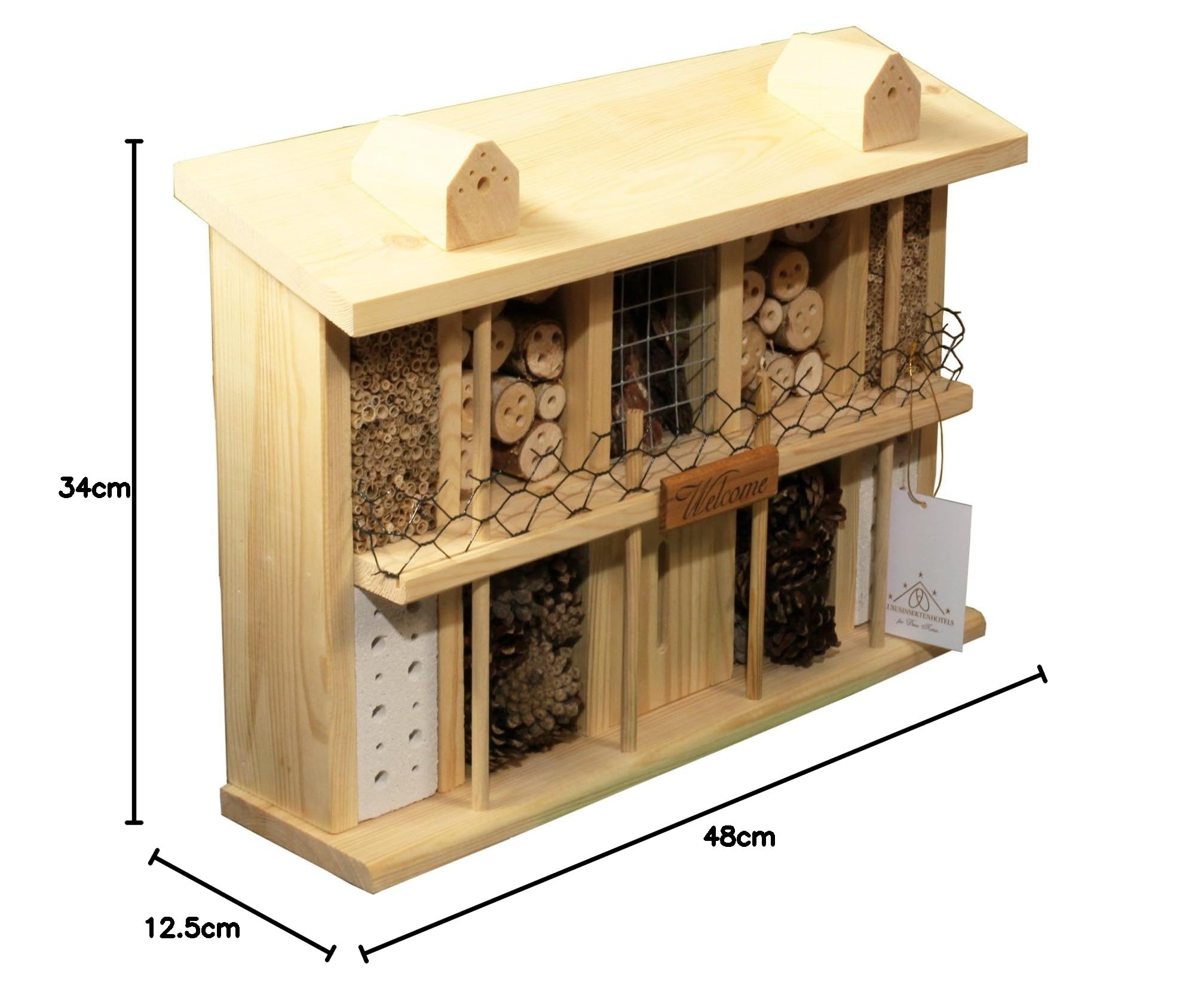 LUXUS-INSEKTENHOTELS 22626e Design Wildbienenhotel "Landsitz Superior" - Insekten Nisthilfe aus unbehandeltem Vollholz - Nistplatz für Nützlinge im Garten - 47 x 12,5 x 34 cm - Natur