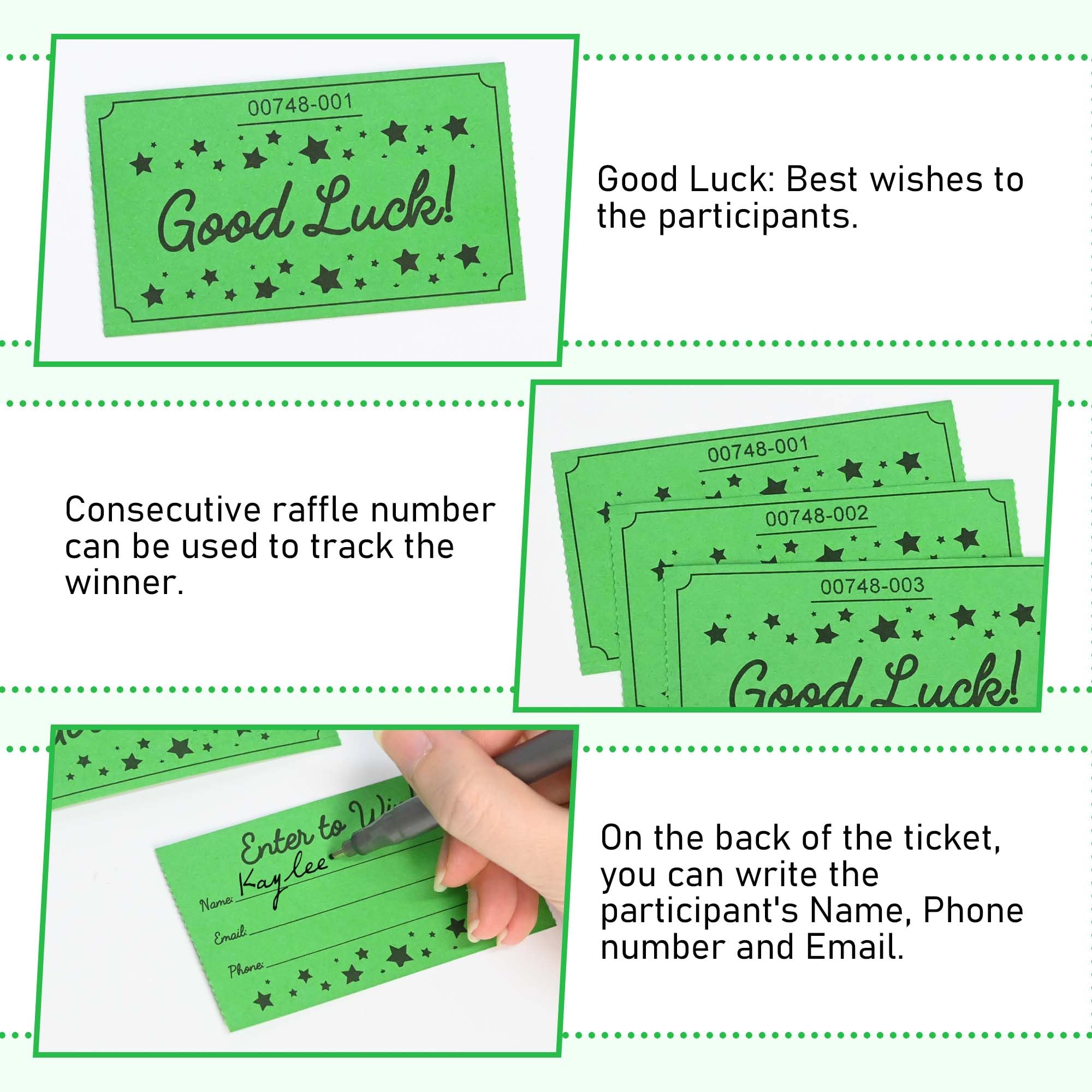 ESSENTIAL 500 boletos de rifa, tarjetas de rifa de buena suerte, formulario de entrada con nombre, teléfono y correo electrónico para rifa, eventos, entrada, recompensa de clase y premio de puerta,