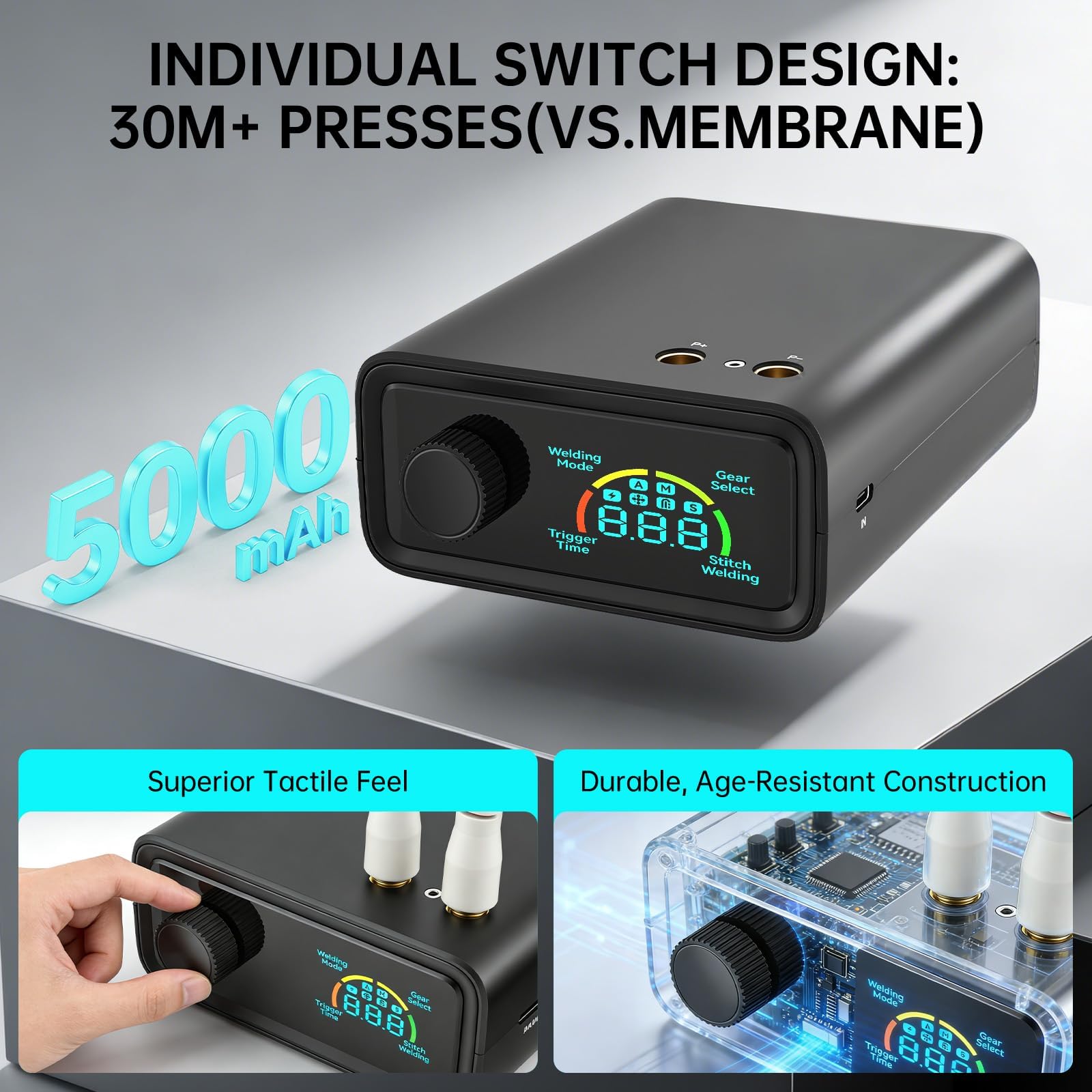 Saldatrice a Punti Wireless 11340W, Saldatrice a Batteria con Pedale, per Nastri di Nichel 0,15-0,3mm, per Produzione Batterie Fai da Te, per 18650, 21700 – Leggera 370g, con USB C