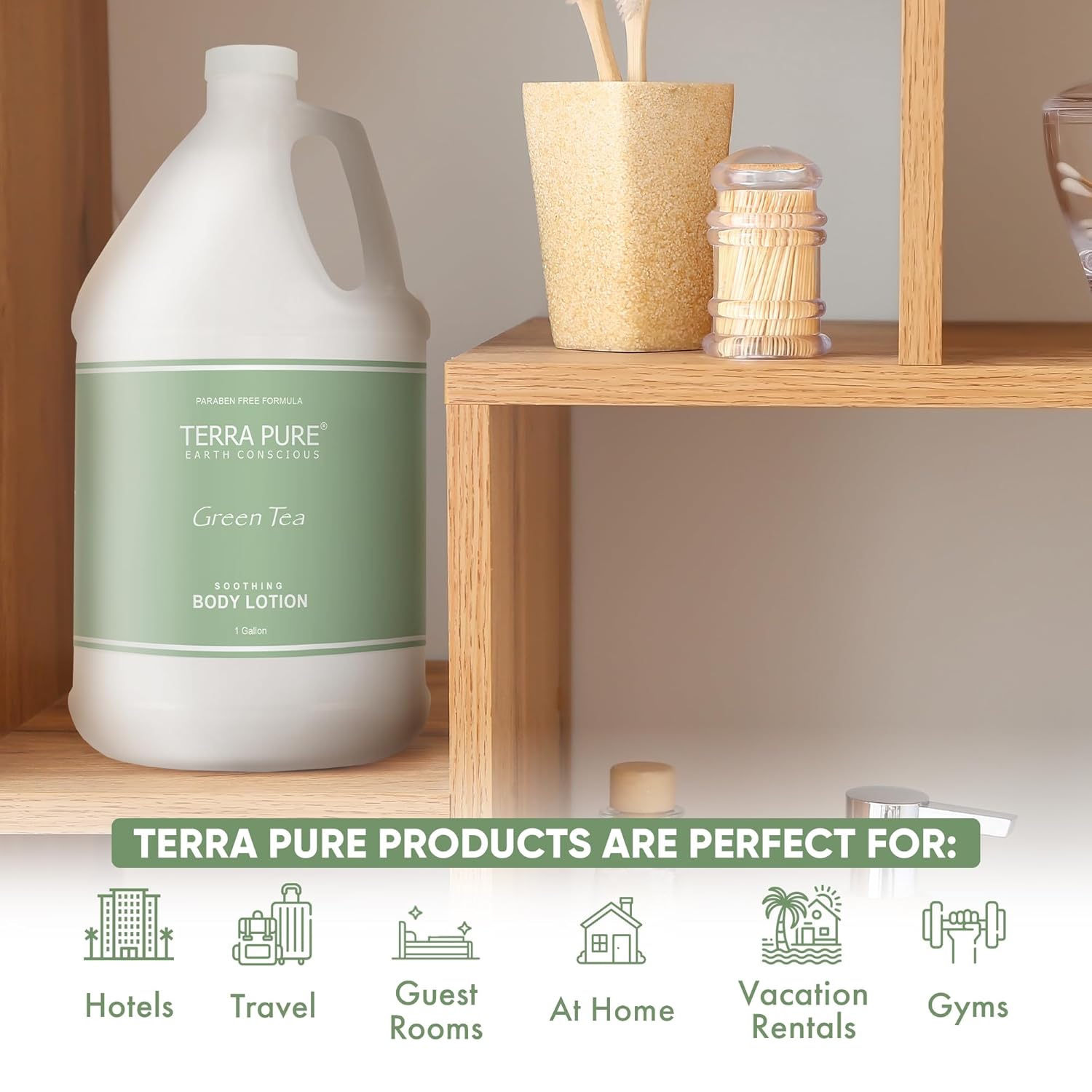 Terra Pure Green Tea Hotel Body Lotion | 1 Gallon | For Hospitality & Vacation Rentals to Refill Dispensers | (Single Gallon)