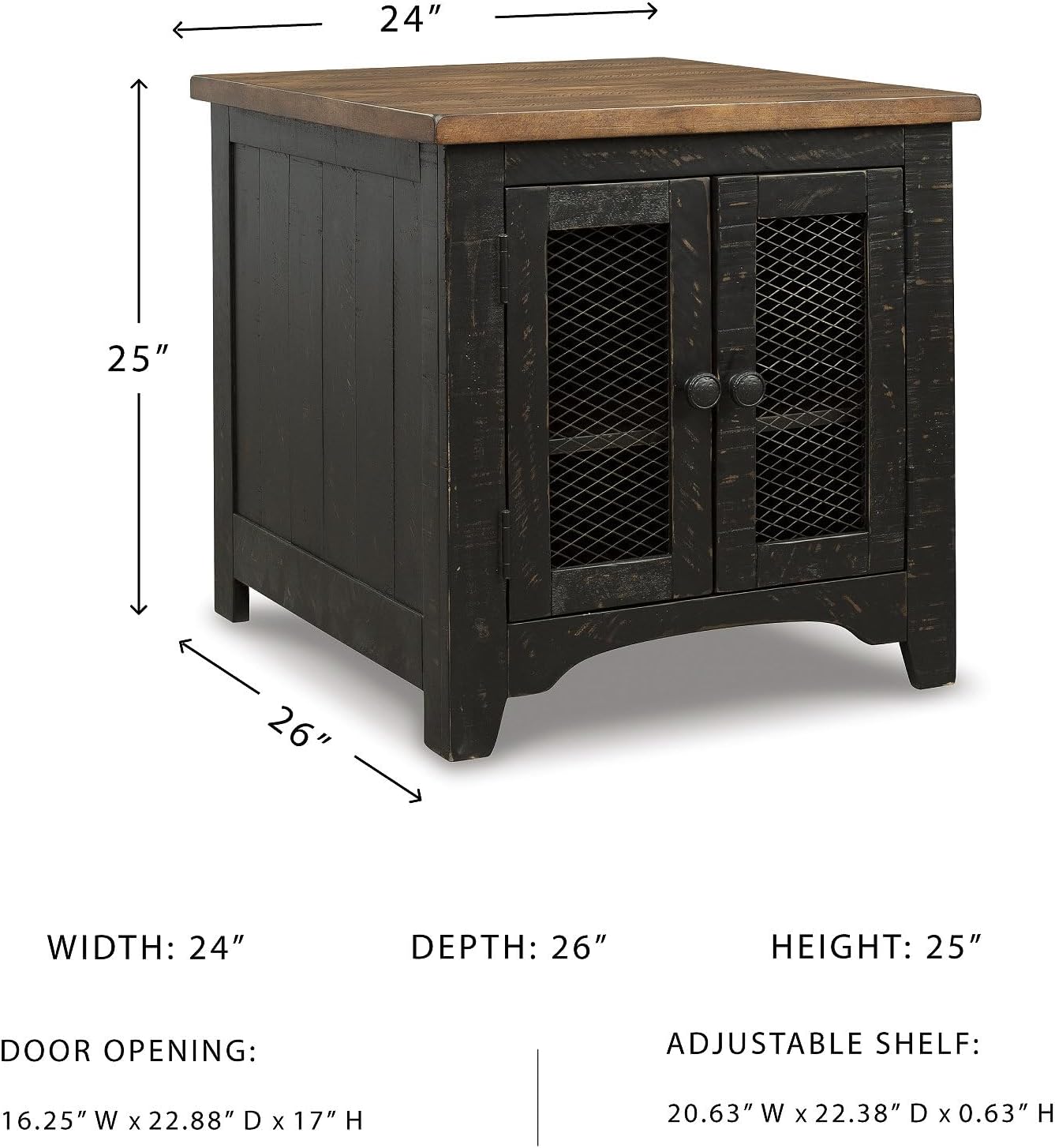 Signature Design by Ashley Valebeck Farmhouse Rectangular End Table with Storage, Distressed Brown & Black Finish