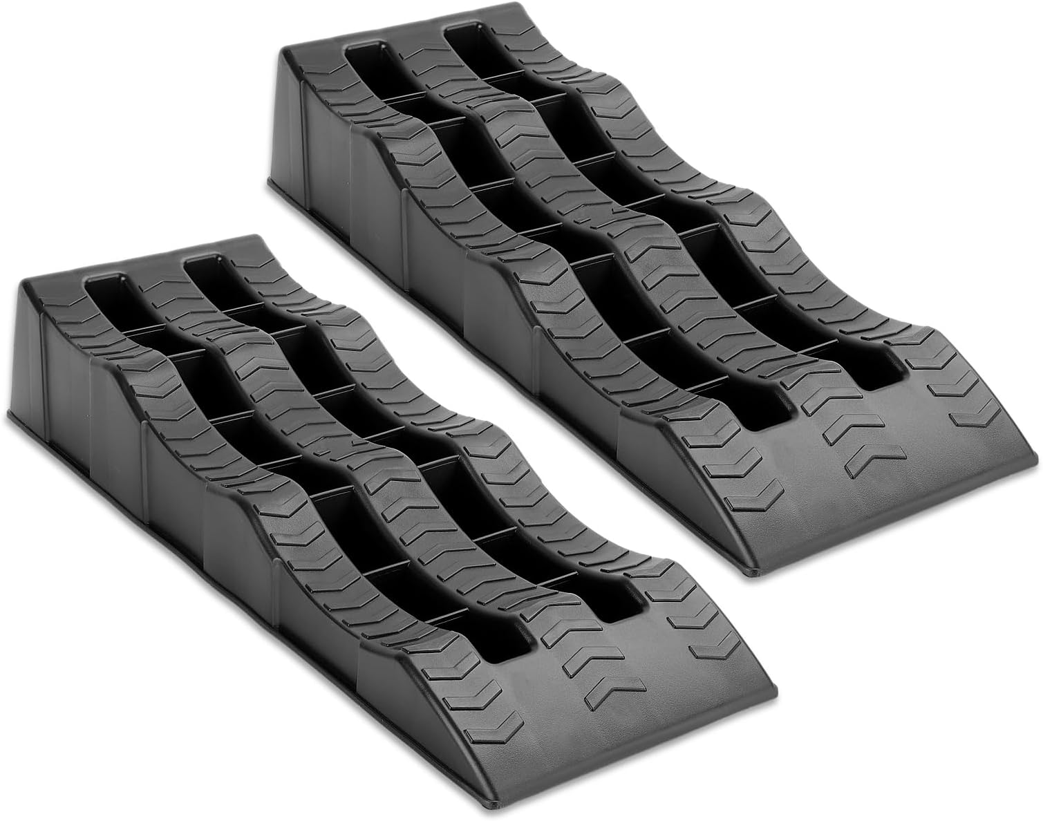 Holdfiturn 2PCS Car Ramps 4 Ton Plastic Kerb Ramps Wavy Ramp Heavy Duty 3 Step Car Lift Ramps Caravan Leveling Ramp for Home Garage Motorhome Leveling 61X21.5X12CM