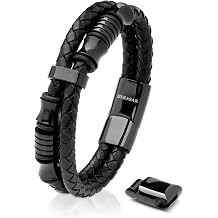 SERASAR Premium Leather Bracelet Men | Stainless Steel Magnetic Clasp | Three Colors | Jewelry Box Included