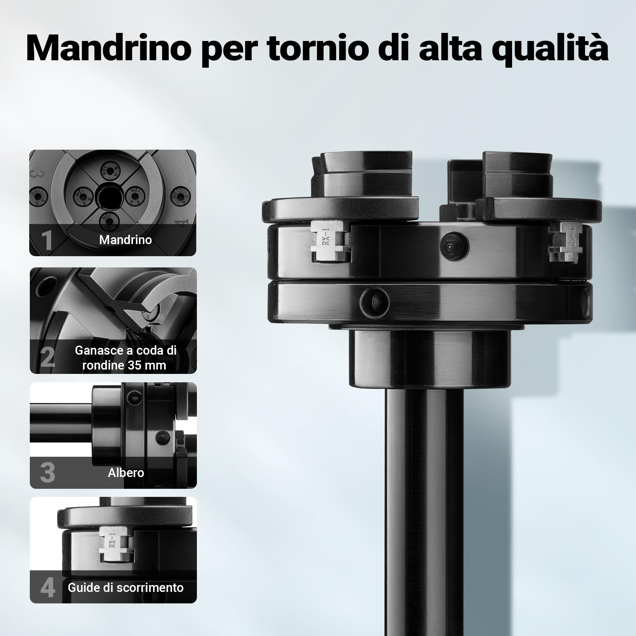 Wiltec Mandrino di ricambio per tornio da banco, compatibile con filettatura M33 x 3,5, mandrino a ganasce