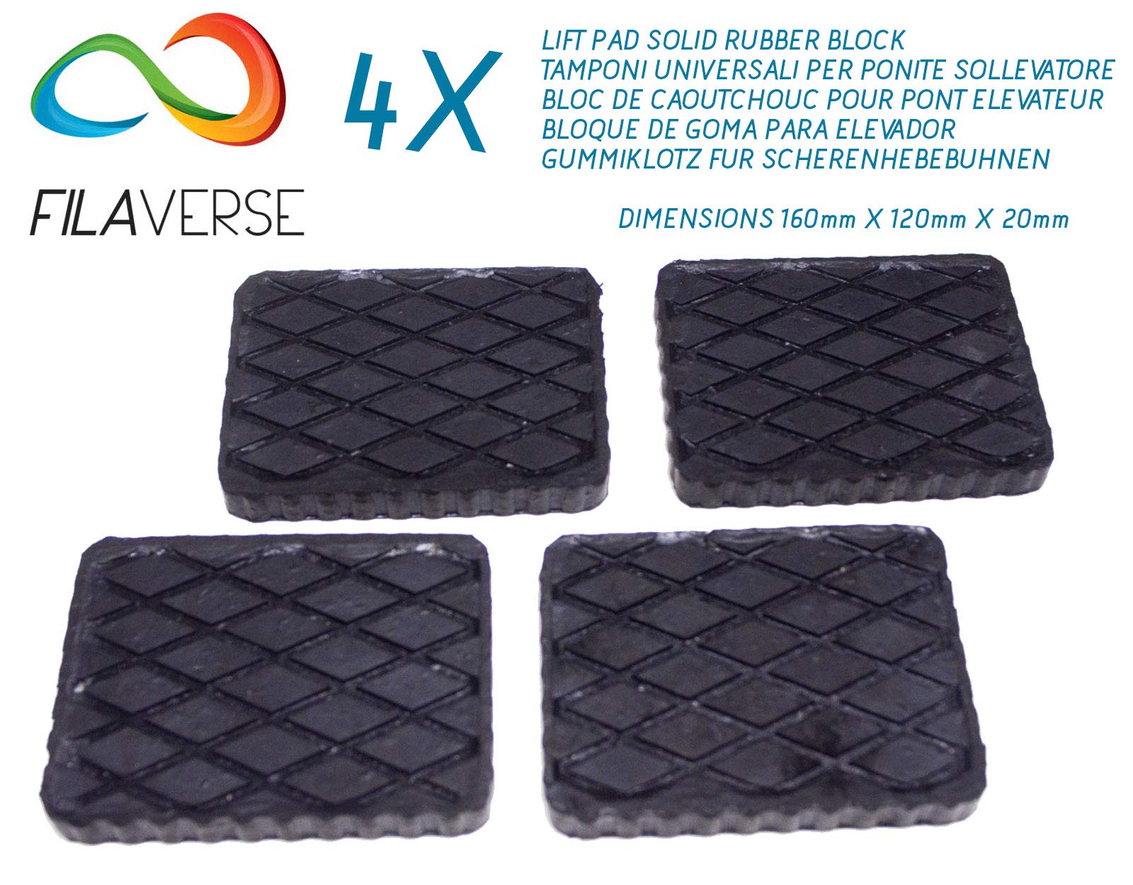 4pz Almohadillas de Goma para Elevador de Coche | Kit 160X120X20mm Universales para Puentes Ravaglioli, Corghi, OMCN, Velyen, Istobal| Laterales Ondulados Tecnología Best-Grip