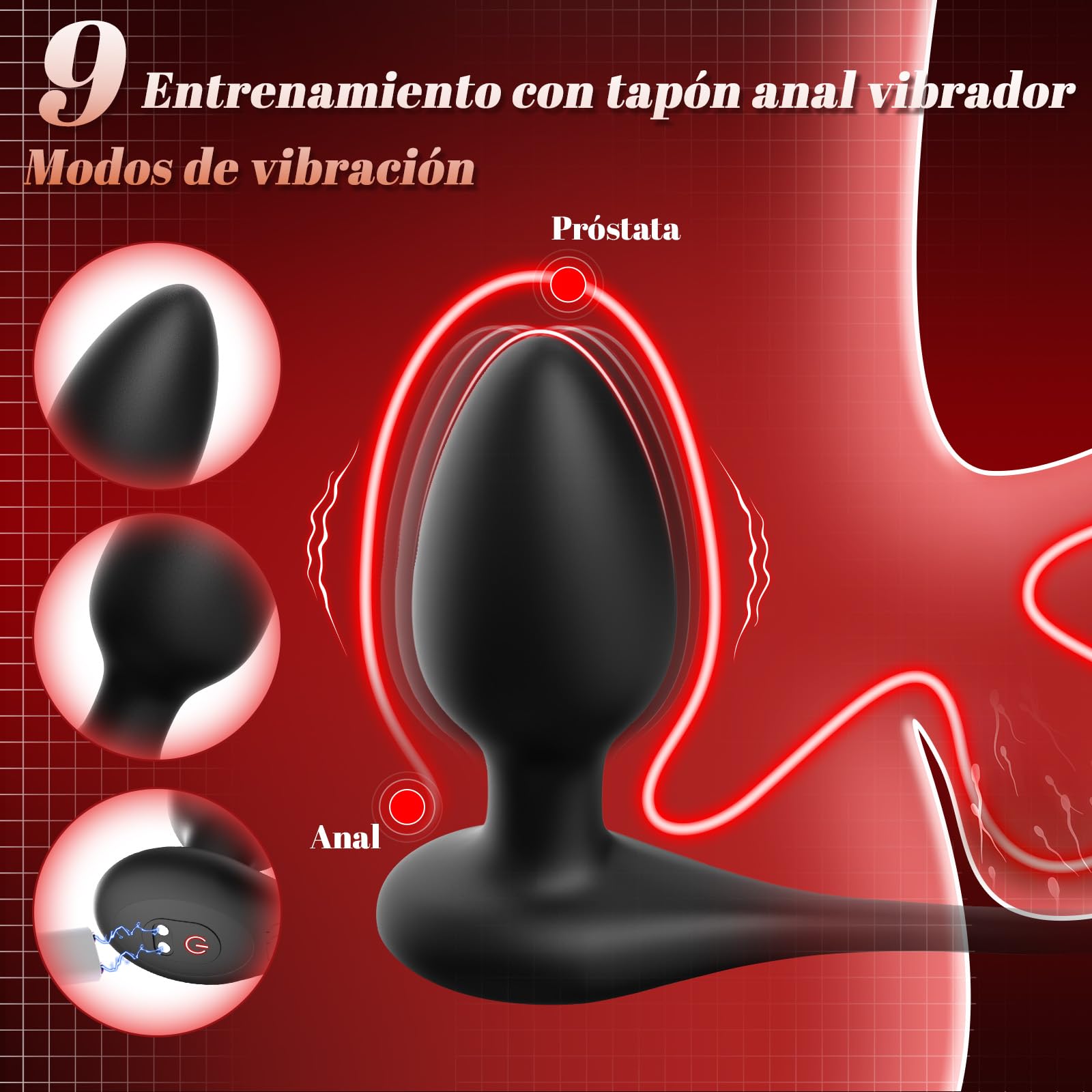 Juguetes Sexuales Masculinos Anillo Vibrador para el Pene con Plug Anal Vibrador, Masajeador Prostático con Control Remoto y Masturbador con 9 Modos de Vibración Anillo Vibrador y Plug Anal para Juego