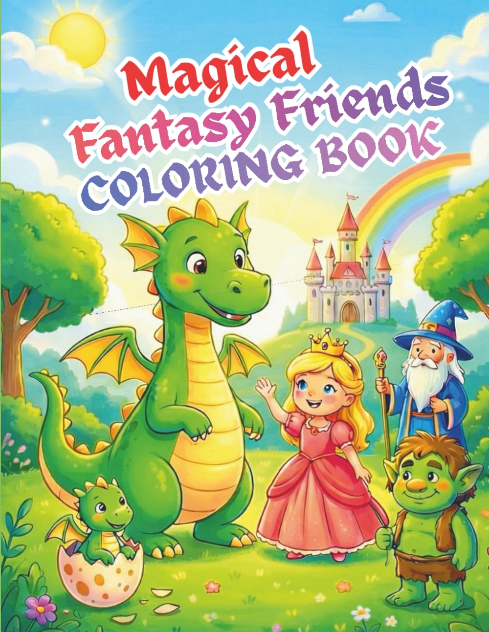 Fantasy Friends Coloring Book: Dragon, Wizard & Princess: Cute, Fun and Magical Coloring Book For Kids Ages 4-8
