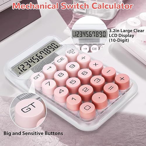 Miniatura 4 de Calculadora linda, calculadora de interruptor mecánico, calculadoras de escritorio de 10 dígitos, calculadoras de escritorio con botones grandes y