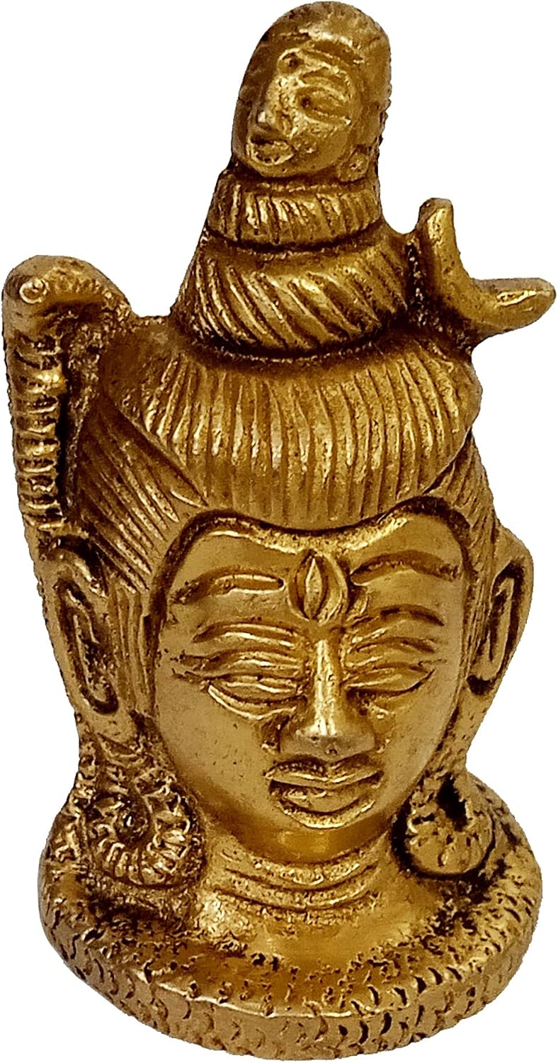Purpledip Brass Idol Lord Shiva: Siva Bholenath with Crescent Moon, Ganga and Vasuki Snake (12211A)