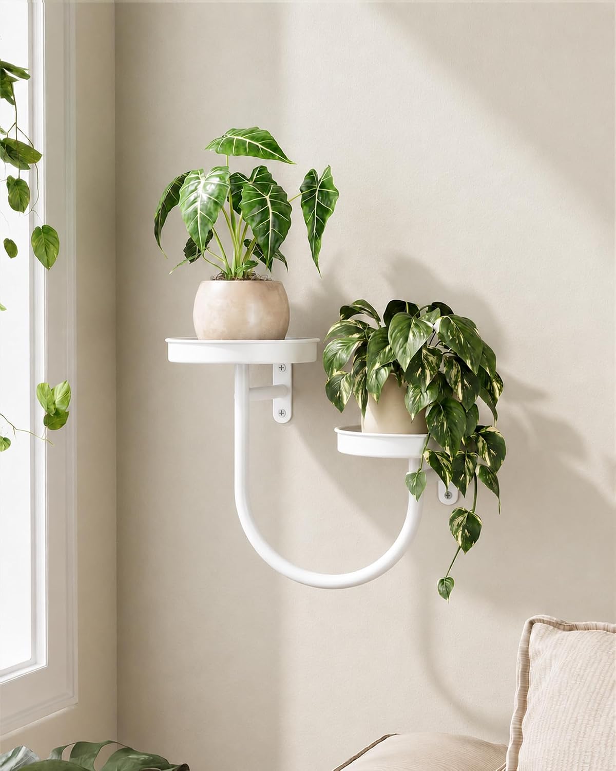 Bamworld Wall Planters for Indoor Plants Metal Wall Plant Holder White