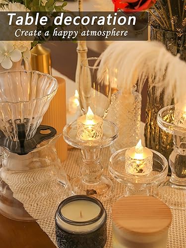 Miniatura 8 de Luces de vela de cristal sin llama, 12 paquetes de velas LED redondas pequeñas parpadeantes alimentadas por batería, adecuadas para bodas, mesas de