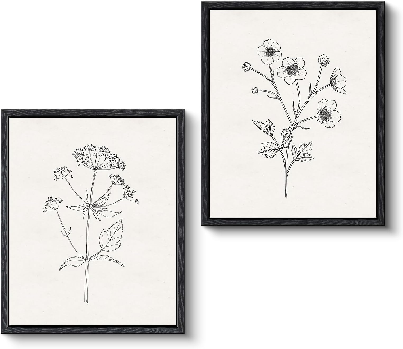 VIYYIEA Framed Canvas Botanical Wall Art, Minimalist Nature Green Plant Floral Wall Decor for Home Office Farmhouse Hallway (Set of 2, 11" x 9")