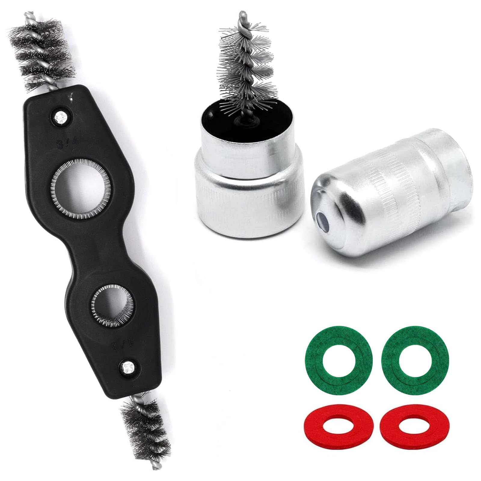 Battery Terminal Cleaner Kit, Battery Terminal Brush &amp; 4 in 1 Copper Tubing Brush &amp; 2pcs Anti-Corrosion Fiber Washers (Black)