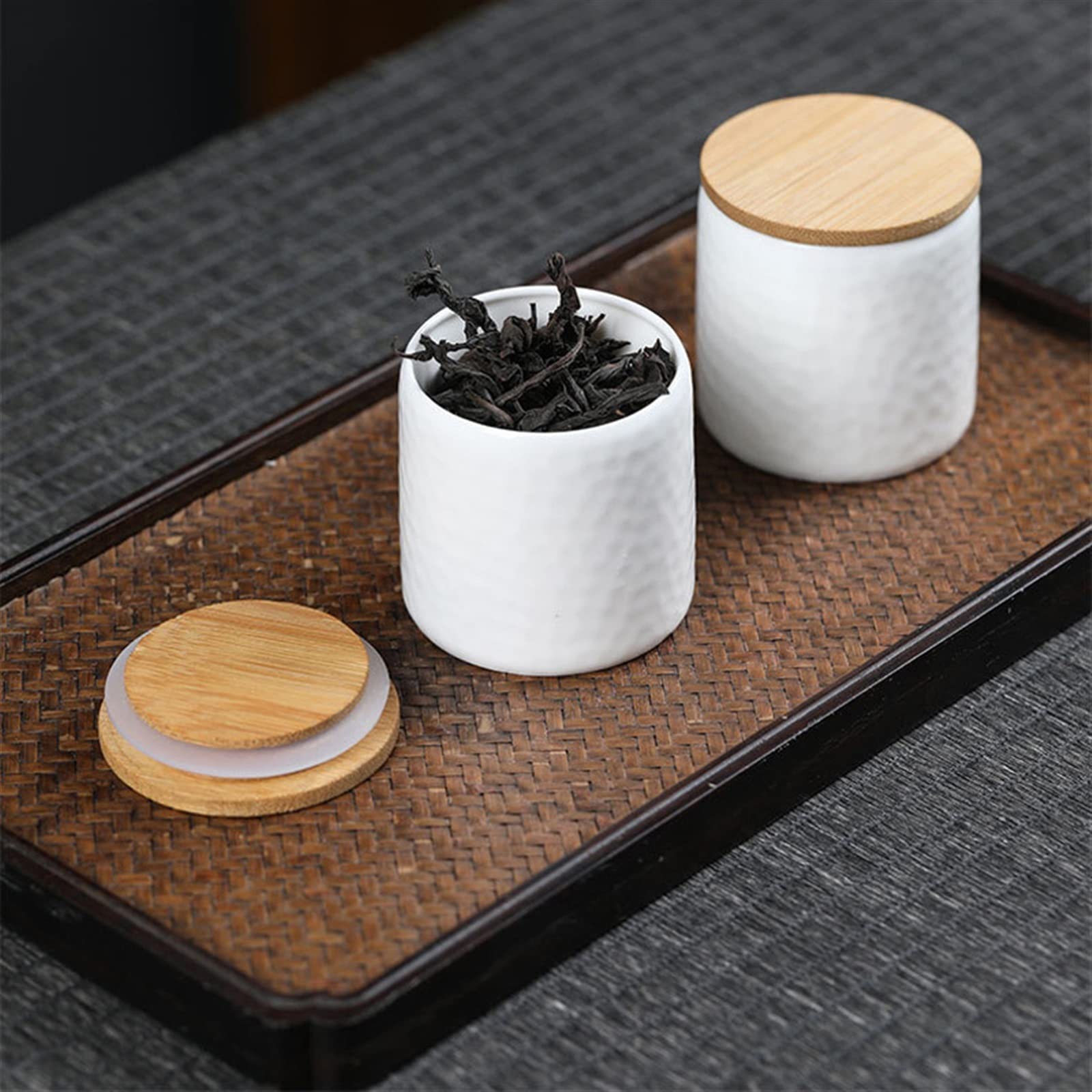 barattolo di ceramica, barattoli di zucchero e caffè, barattoli di tè e caffè zucchero barattolo di tè, mini scatola da tè sigillata in ceramica con coperchio in bambù contenitore in porcellana bianca