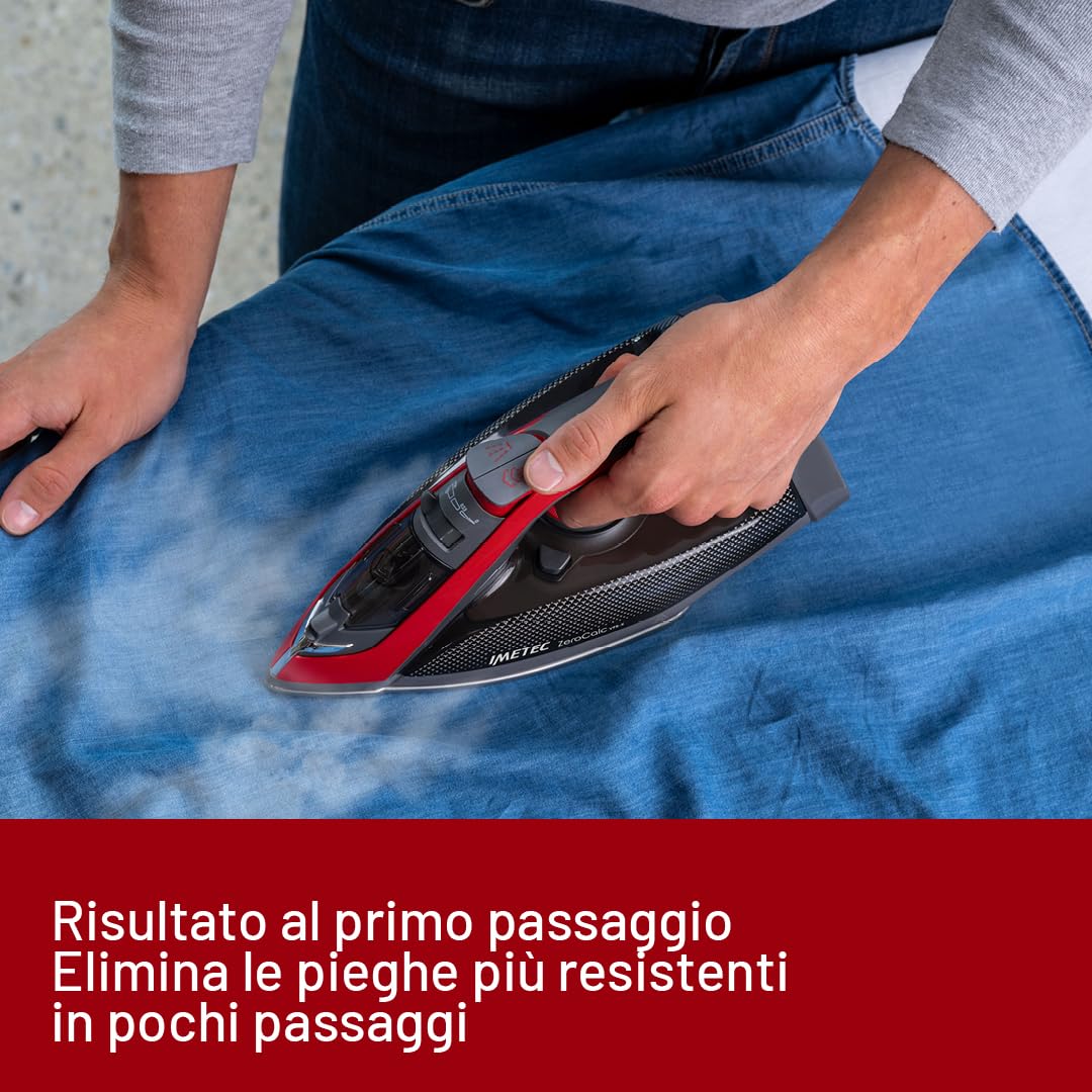 Imetec Zerocalc VPR-X – Ferro da stiro a vapore 2600 W con colpo vapore 220 g, sistema 2X Zerocalc anticalcare, piastra in acciaio satinato con finitura laser e punta di precisione, leggero