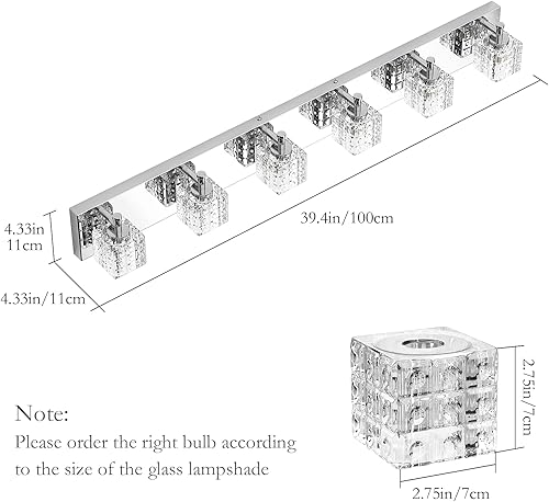 Miniatura 6 de Ralbay Moderna lámpara de cristal para baño, 6 luces LED, modernas cromadas para tocador sobre espejo, luces de tocador de baño de cristal