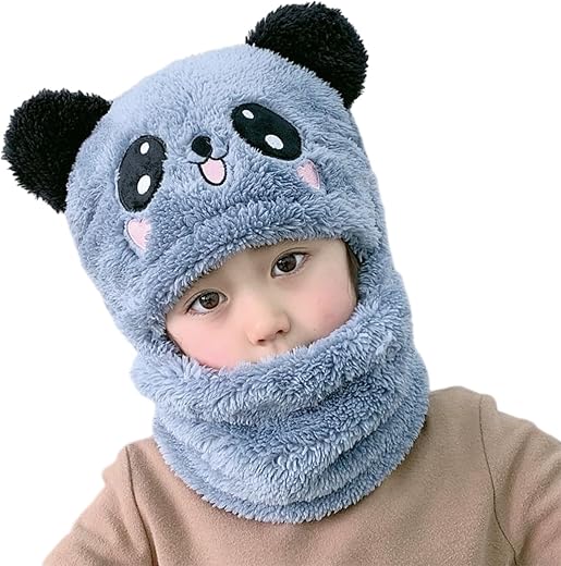 SYGA Kids Winter Beanie Knitted Hat, Panda Faux Fur Double Pom Pom Winter Cap for Toddler Baby Girls Boys, Suitable for 5-...