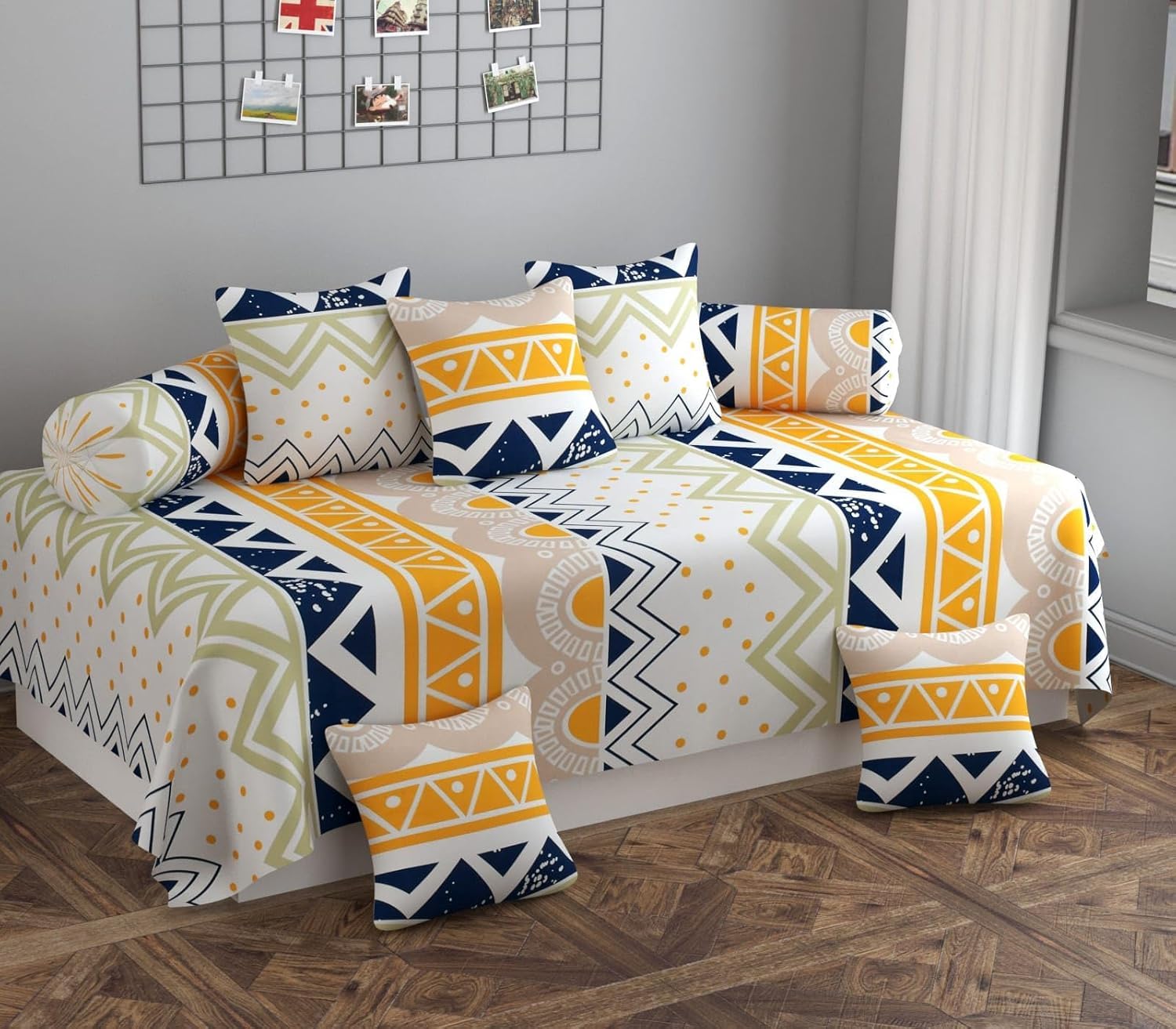 t tungol Supersoft 8 Piece Diwan Set 1 Bed Sheet 2 Bolster Cover 5 pcs Cushion Cover (Orange)-image-23