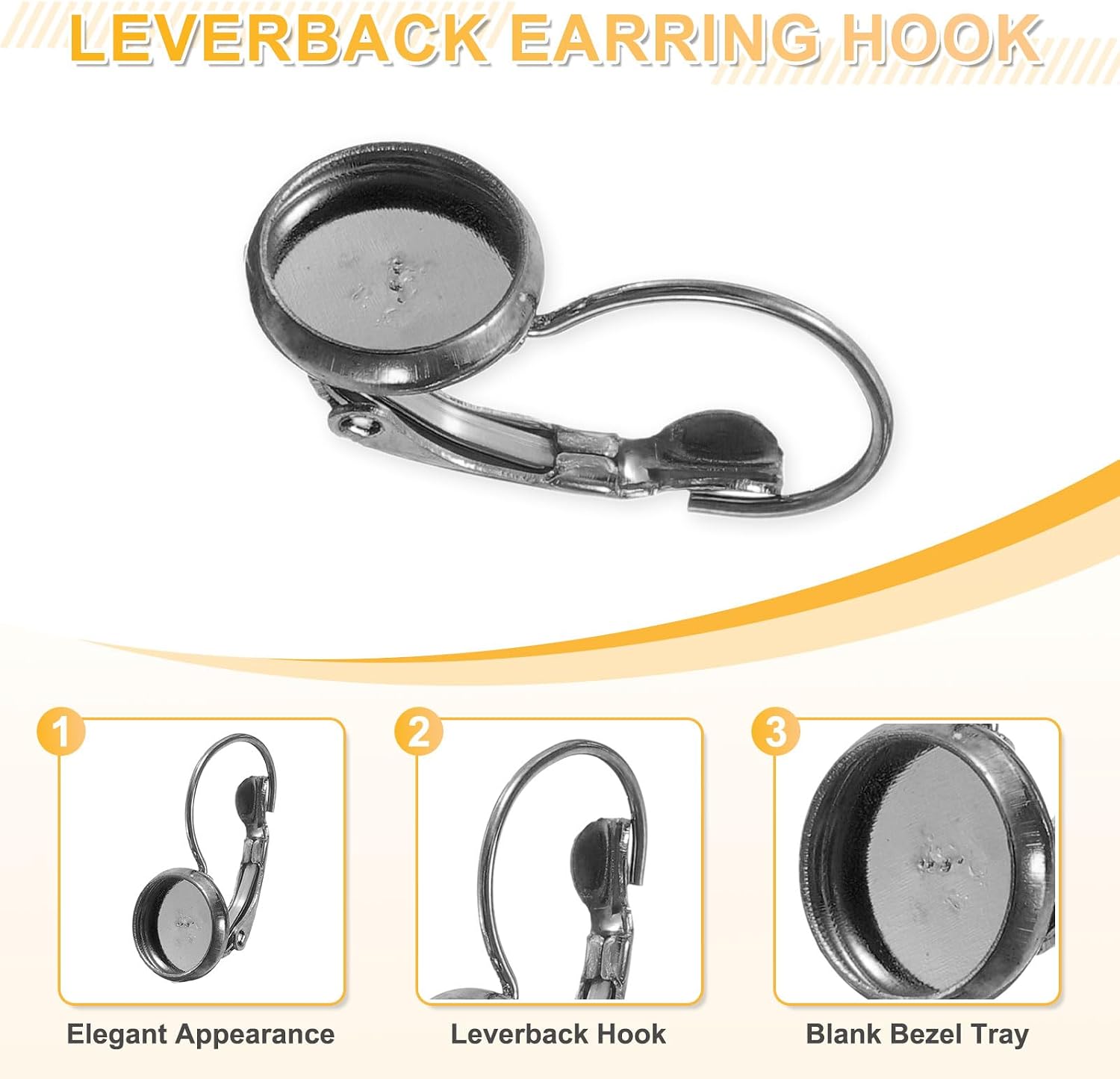 uxcell 20Pcs Leverback Earring Hooks with Flat Round Tray, 8mm Blank Bezel Trays Gems Setting Earring Findings for DIY Jewelry Making Supplies, Black image 3