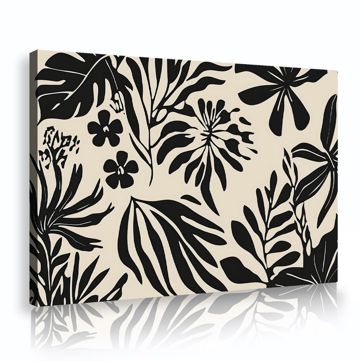 Via Vela Fbh09 Henri Matisse Style Cutouts Art Print Wall Art Black White Minimalist Botanical Tropical Leaves Painting Stretched Framed For Dining Room Studio Home Decor 80X120cm