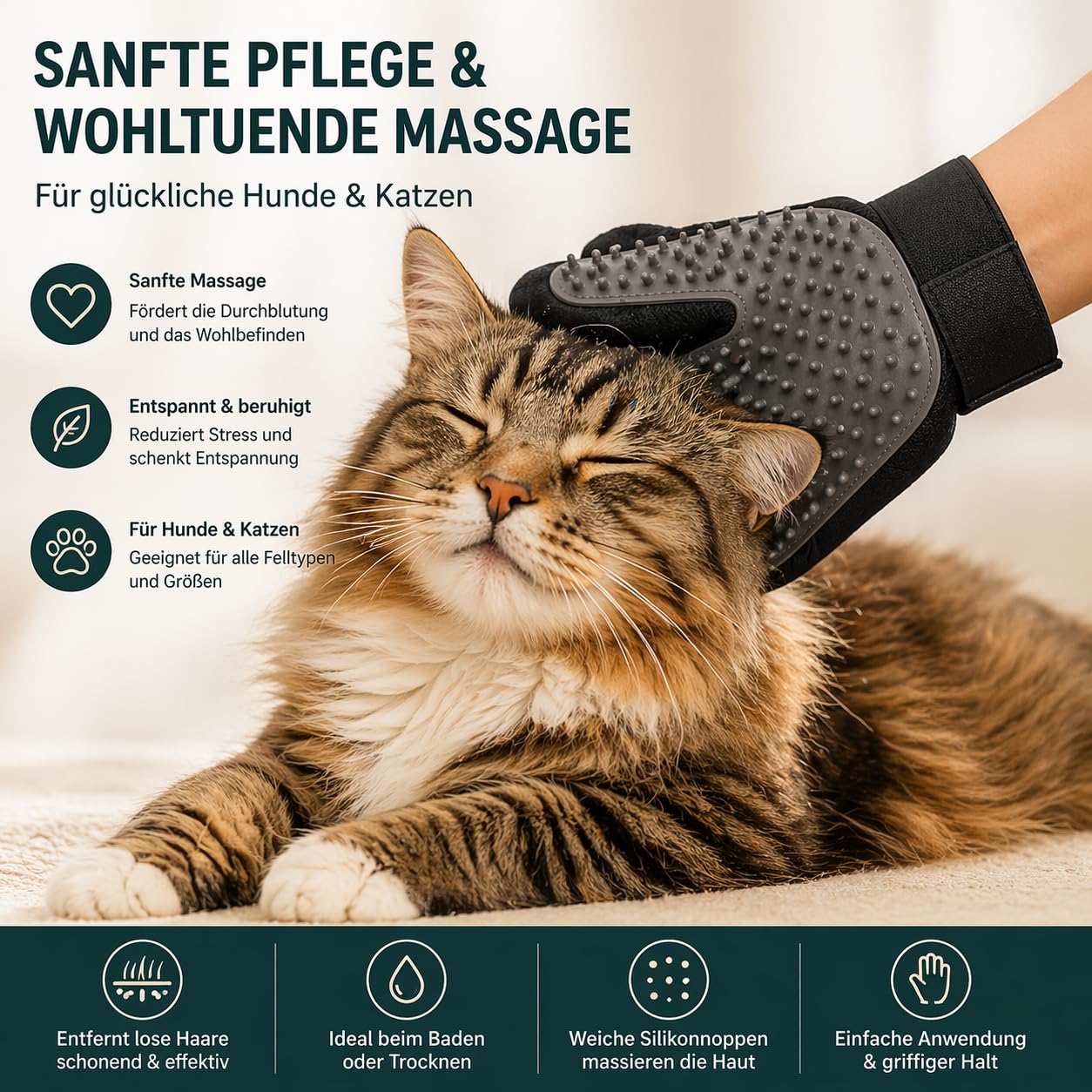 Generisch Haustierpflege-Handschuhe 1 Paar Fellpflegehandschuh Tierhaarentferner 5-Finger Massagehandschuh, für Hunde & Katzen (Langhaar/Kurzhaar), auch fürs Baden, waschbar (grau) Haustier