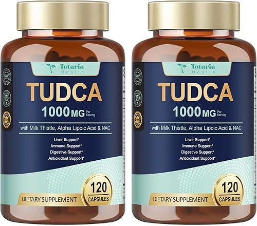 Miniatura 10 de Totaria TUDCA Suplemento de apoyo hepático de 1000 mg con cardo mariano, NAC, ALA, 80% de silimarina, sales biliares extra fuertes 15 en 1