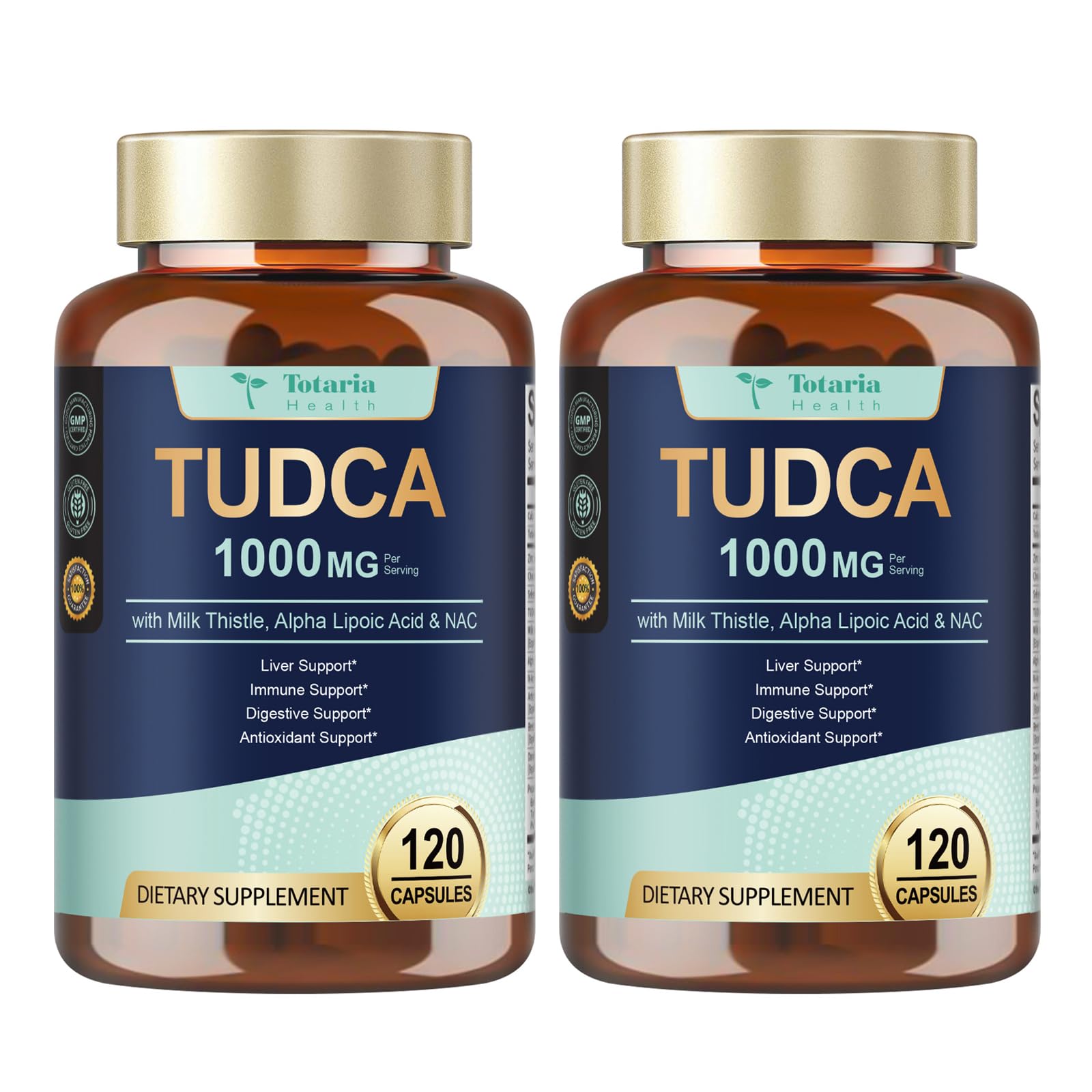 Totaria 2 Packs TUDCA 1000mg Liver Support Supplement with Milk Thistle, NAC, ALA, 80% Silymarin, 15-in-1 Extra Strength Bile Salts, for Liver Cleanse Detox & Repair, Gallbladder, Non-GMO 120 Count (Pack of 2)