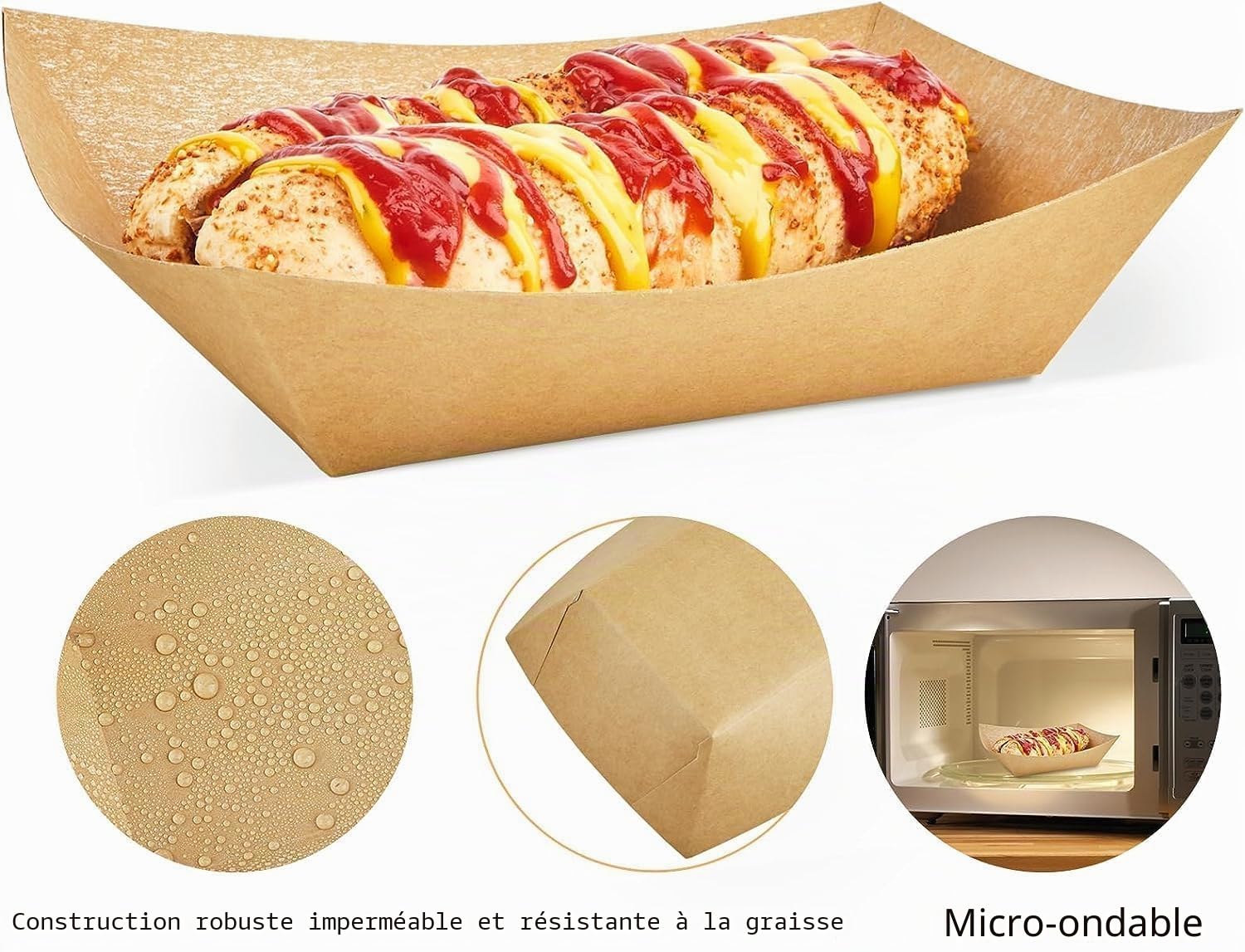 Lot de 100 assiettes en papier kraft Assiettes de service recyclées Boîtes jetables pour frites, hamburgers, barbecues, fêtes