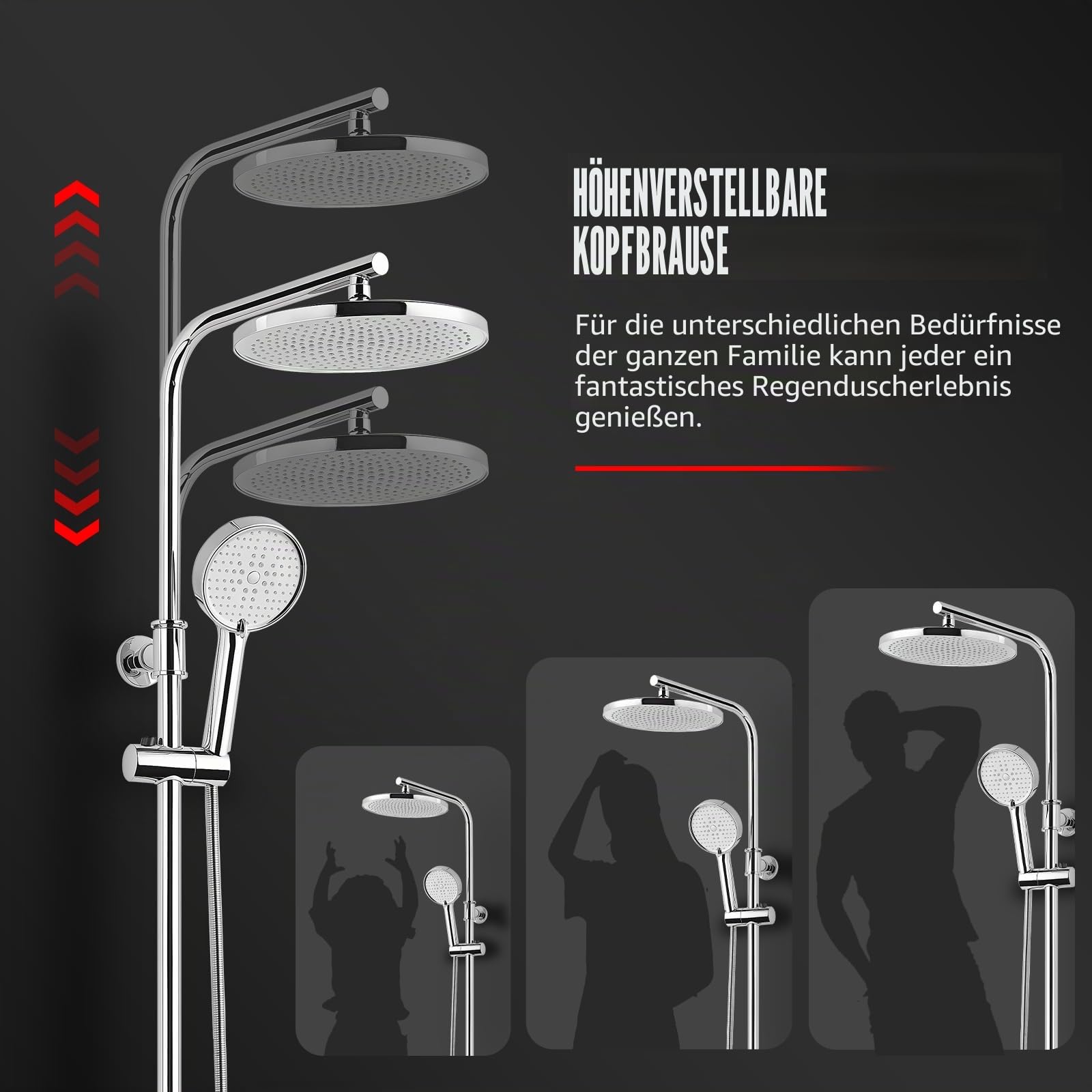 Ronvie Duschsystem mit Thermostat, 25cm Regendusche Duschkopf Chrom