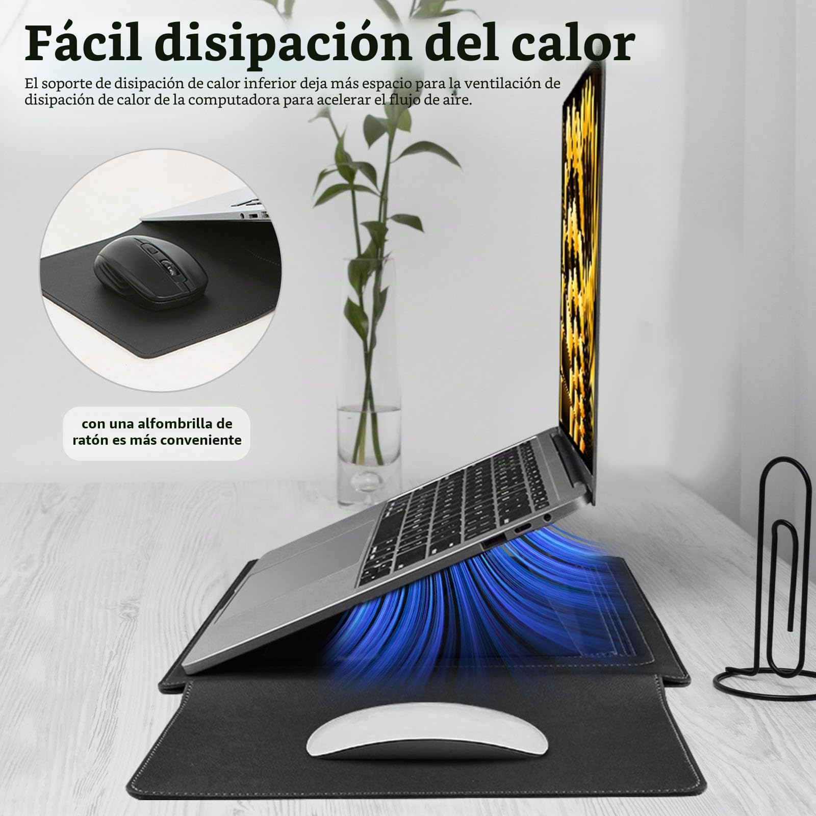 HaruYo 15-16" Funda para Ordenador portátil con Soporte Fuente para Ordenador portátil, de Piel sintética para MacBook Air/MacBook Pro/Surface DELL Lenovo HP ASUS Acer PC (15-16 Pulgadas | Negro)