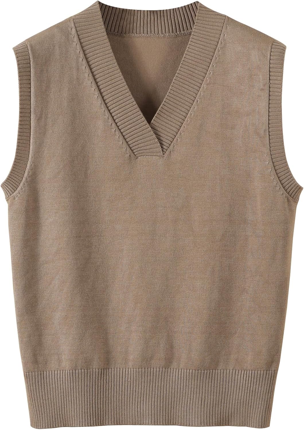 Wowcarbazole Women's V Neck Sweater Vest Sleeveless Ribbed Knit Pullover JK Uniform Classic Basic Tank Tops