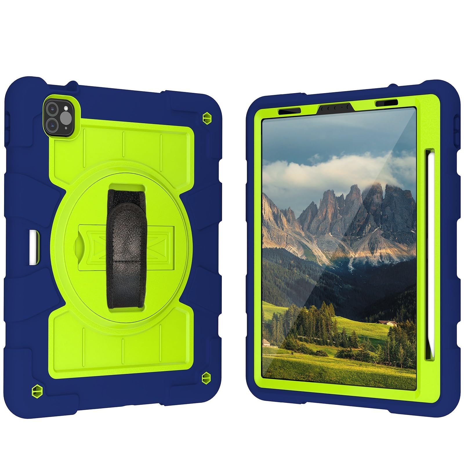 Custodia protettiva per tablet PC compatibile con iPad Air 5/Air 4 da 10,9" 2022/2020, custodia protettiva antiurto integrale con guscio infrangibile W supporto girevole a 360°+cinghia da polso +