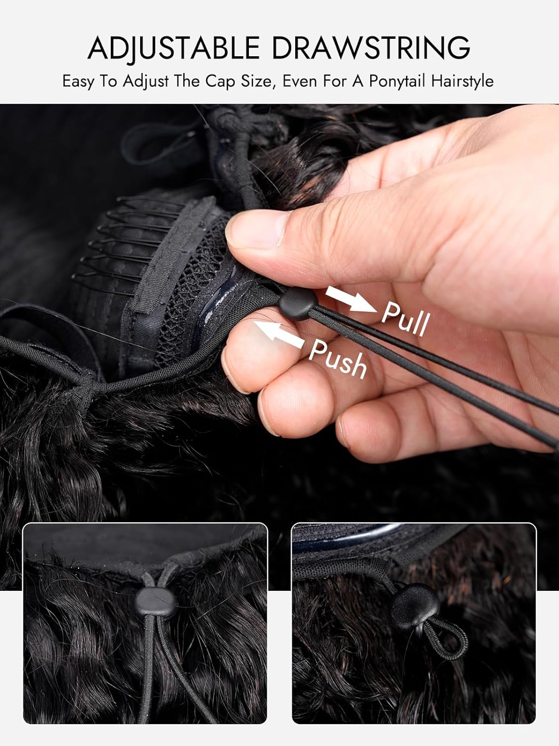 Wiggins Curly Half Wig Human Hair Glueless Wigs Upgrade 3 IN 1 Half Wig With Drawstring Seamless Clip Ins Flip Over Kinky Curly Human Hair No Glue No Lace For Women 18 Inch