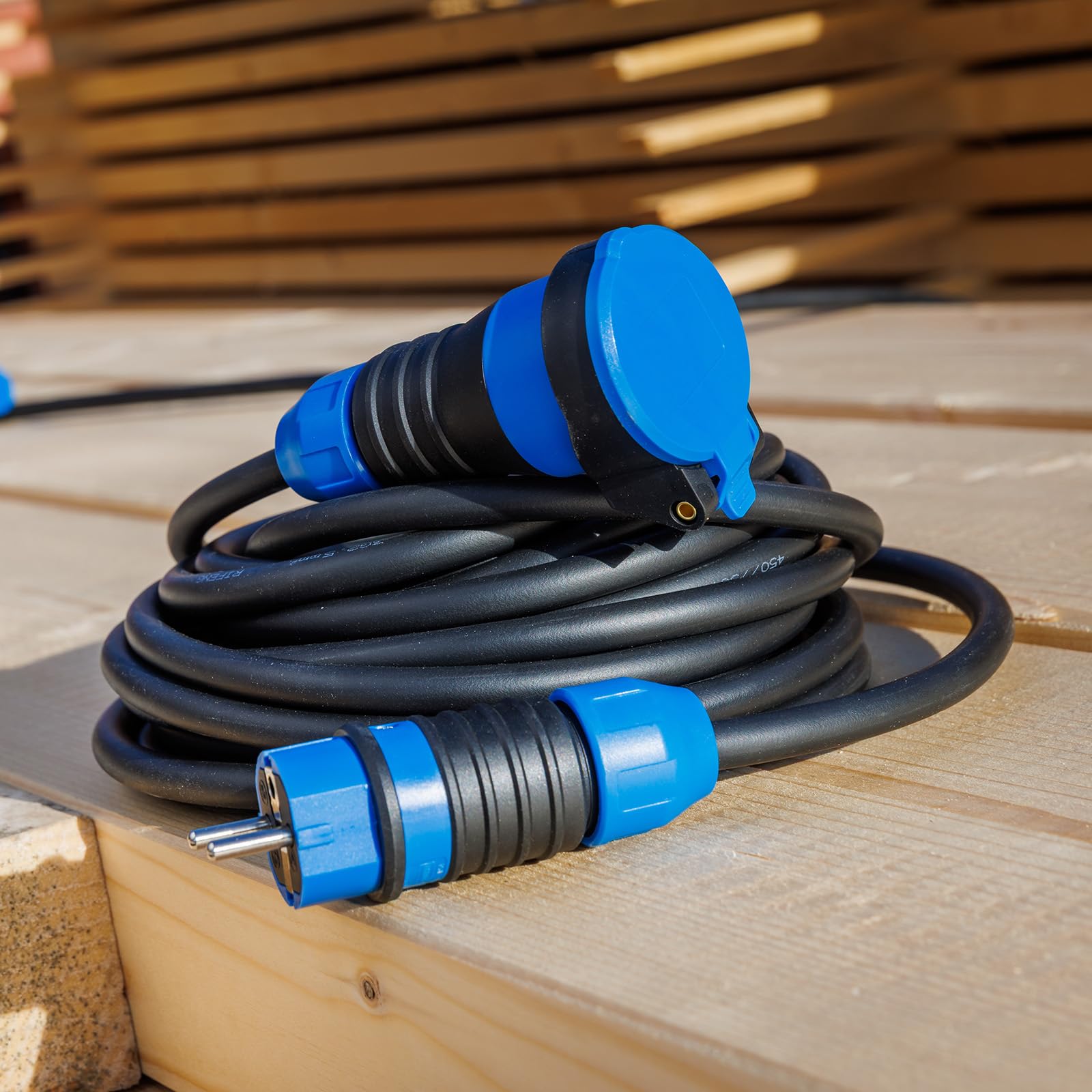 as - Schwabe DuroConn - Prolunga da 10 m, H07RN-F 3G2,5, IP54, per esterni, 230 V, 16 A, 3500 W, con indicatore di tensione e coperchio a ribalta
