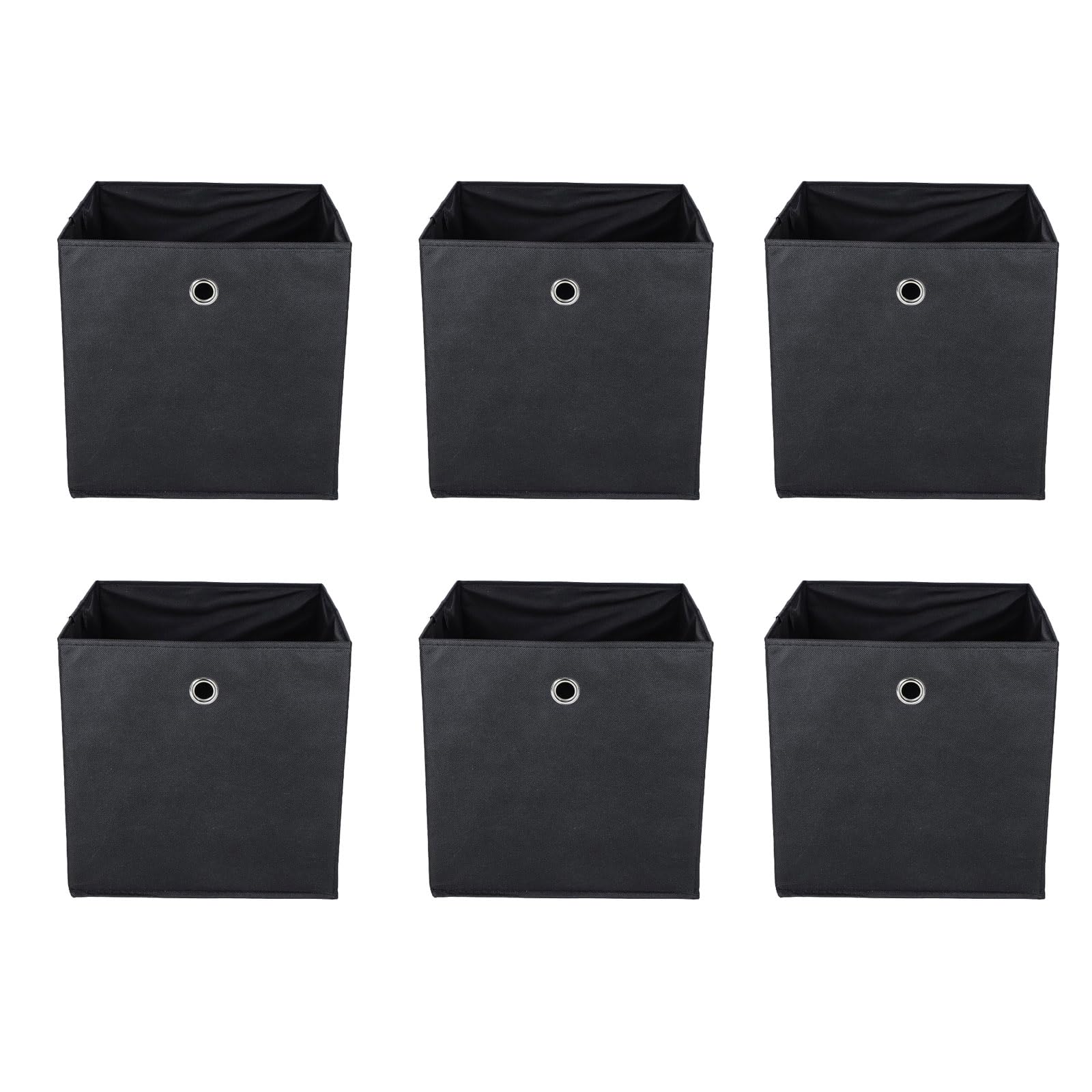 Set di 6 scatole pieghevoli in tessuto, 33 x 38 x 33 cm, con foro per le dita, per scaffali o armadi, scatole (nero)