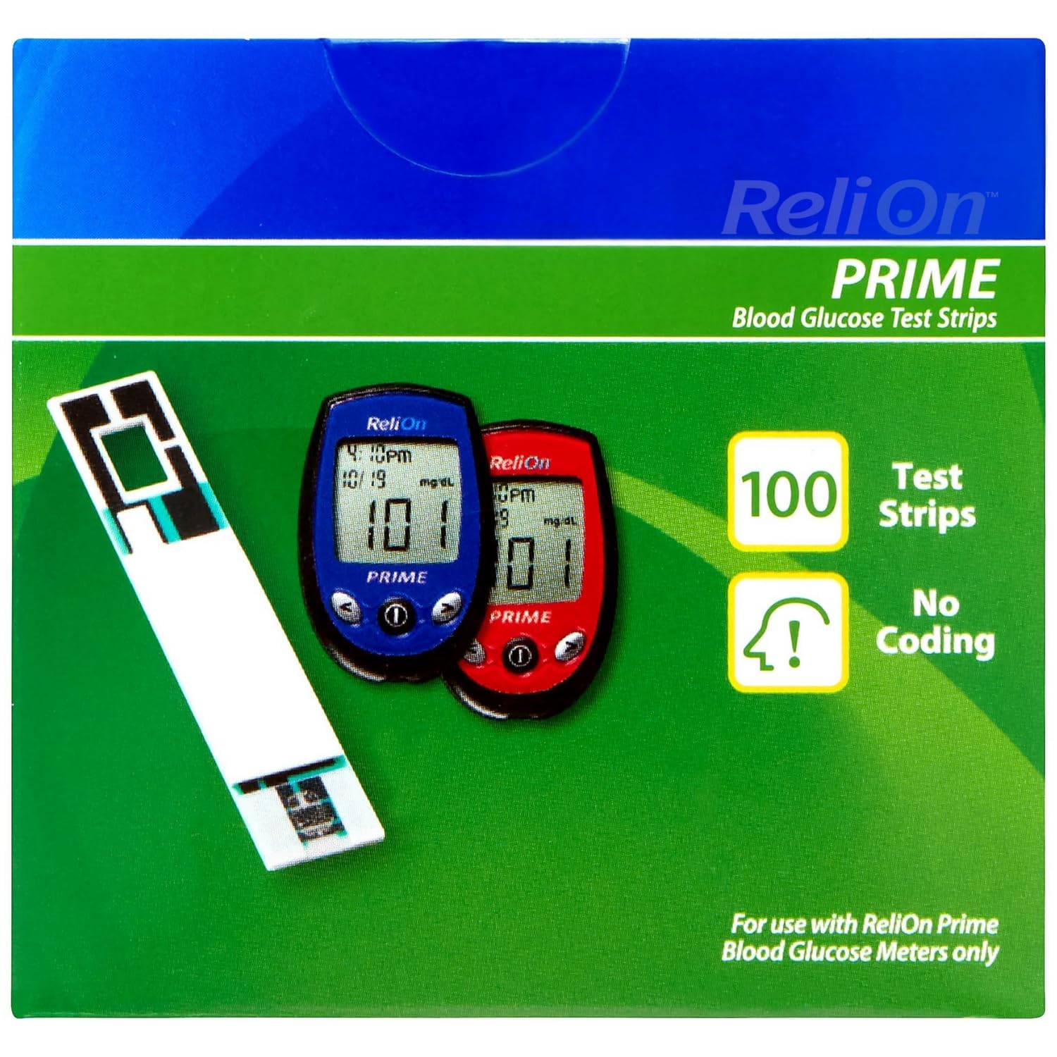 Prime Glucose Test Strips - Monitor Your Blood Glucose Levels, No Coding Required 1 of 100 Count