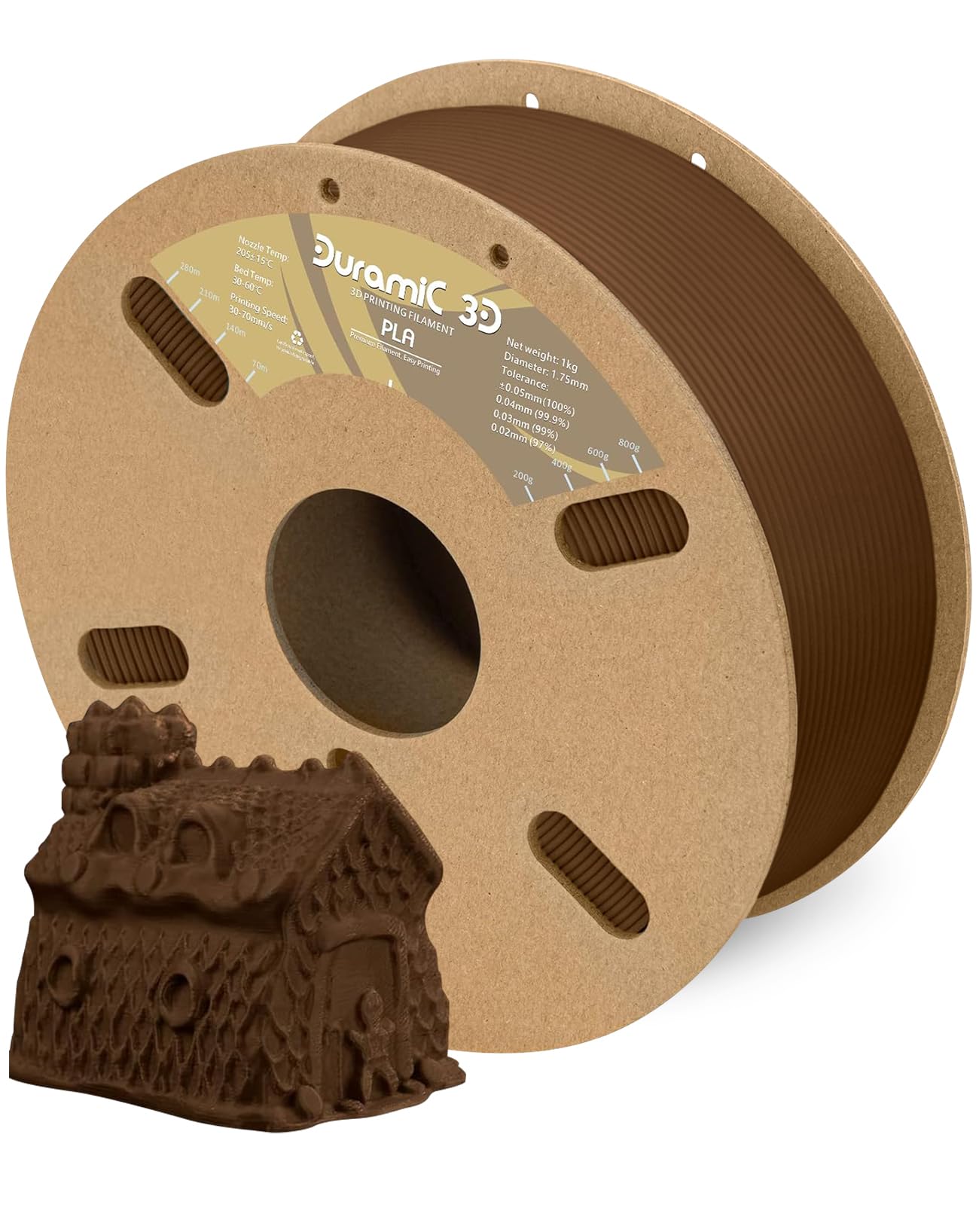 DURAMIC 3D PLA Filament 1.75mm 1kg Spool, Jam-Free High Stifness 3D Printing Filament with Cardboard Spool, No-Tangling No-Clogging Dimensional