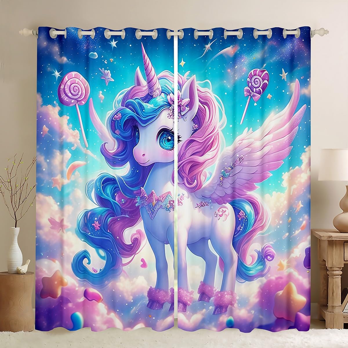 Rideaux licorne dessin animé pour illuminer les nuits de votre fille