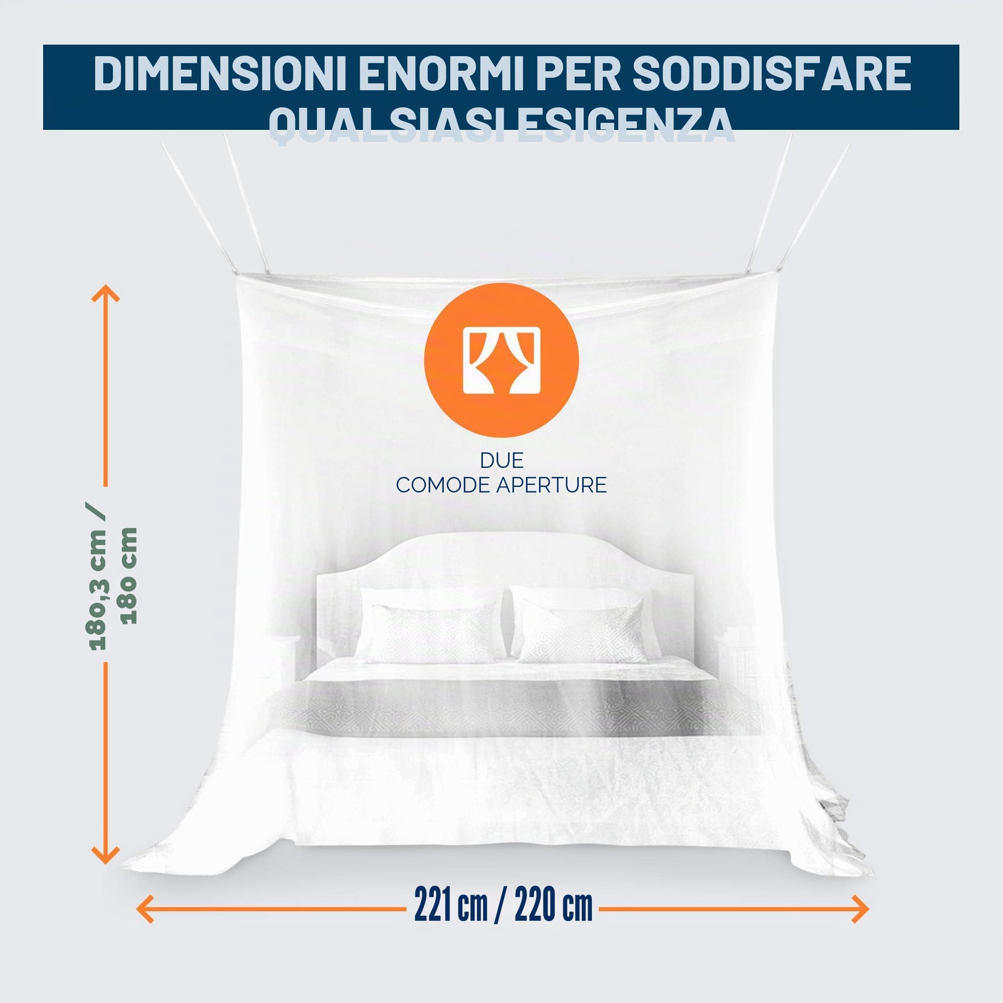 MEKKAPRO Zanzariera King Extra Large da Letto, Adatta a King Queen e Twin, Rete a Due Aperture | Tende da Letto a Baldacchino, Zanzariera Bianca