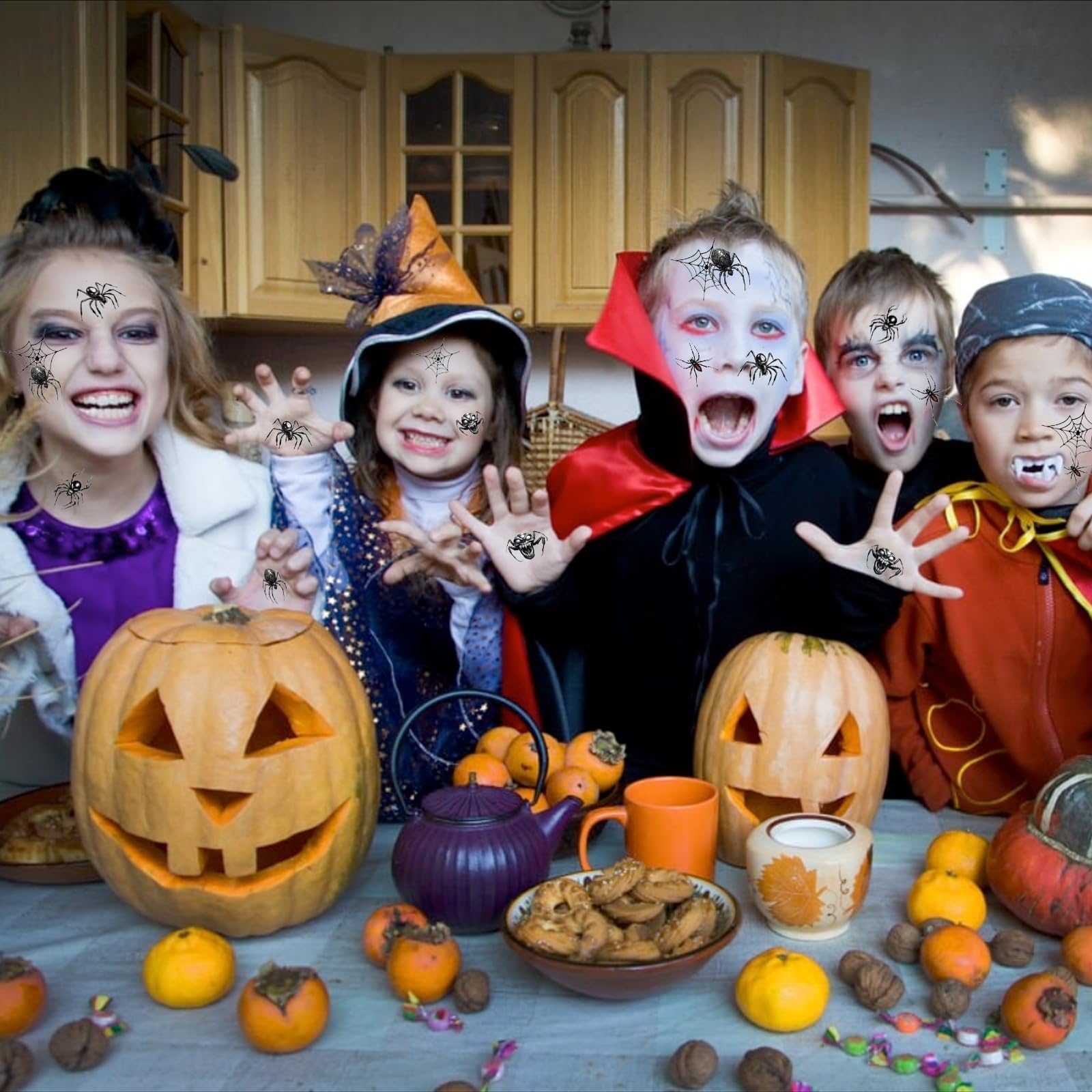 Tatuaggi Temporanei Luminescenti Per Bambini - 20 Fogli A Tema Halloween - Zucca, Fantasma, Ragno - Impermeabili E Sicuri